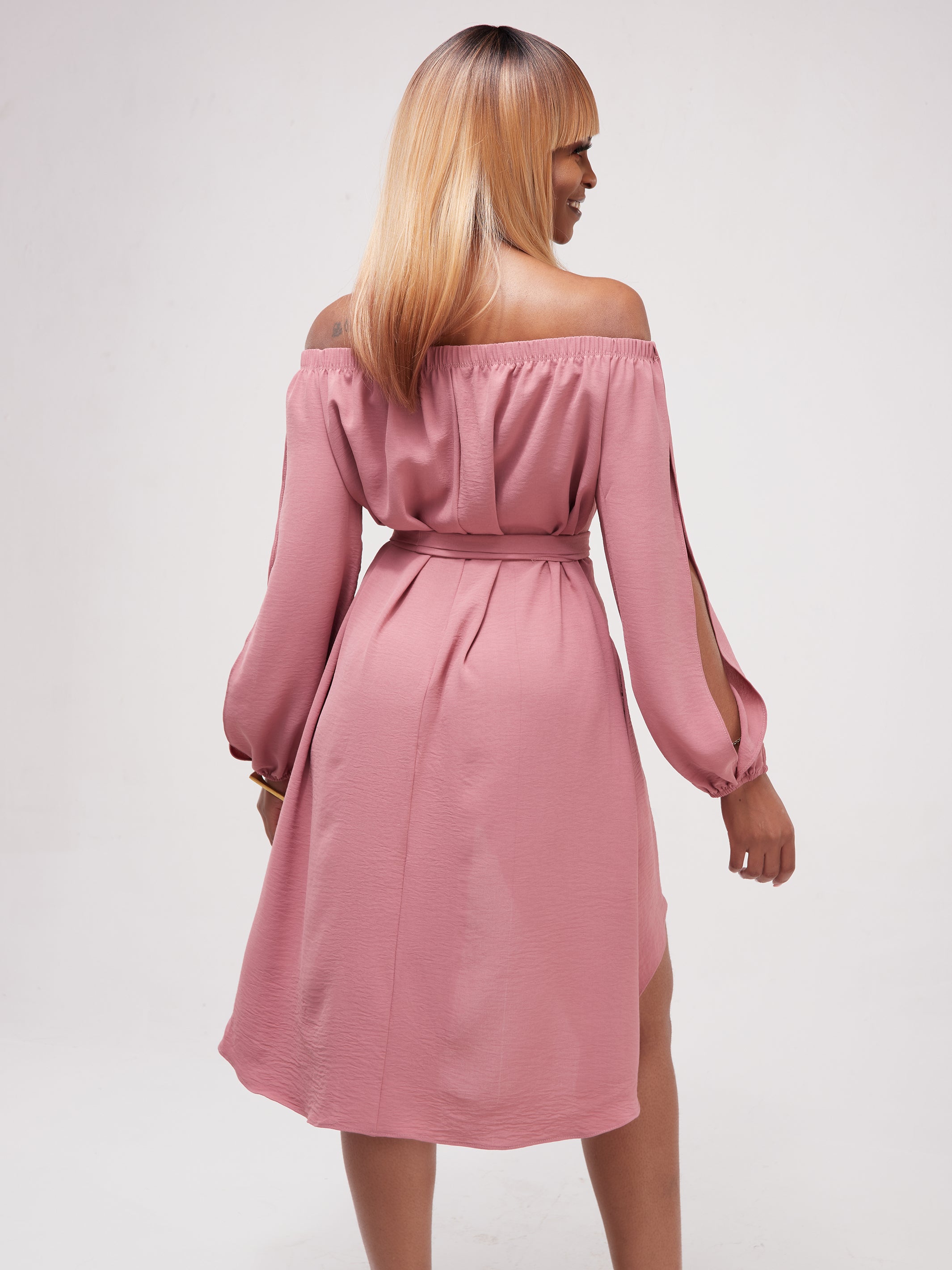 Vivo Dayo Off Shoulder Split Sleeve Hi-Low Top - Peach