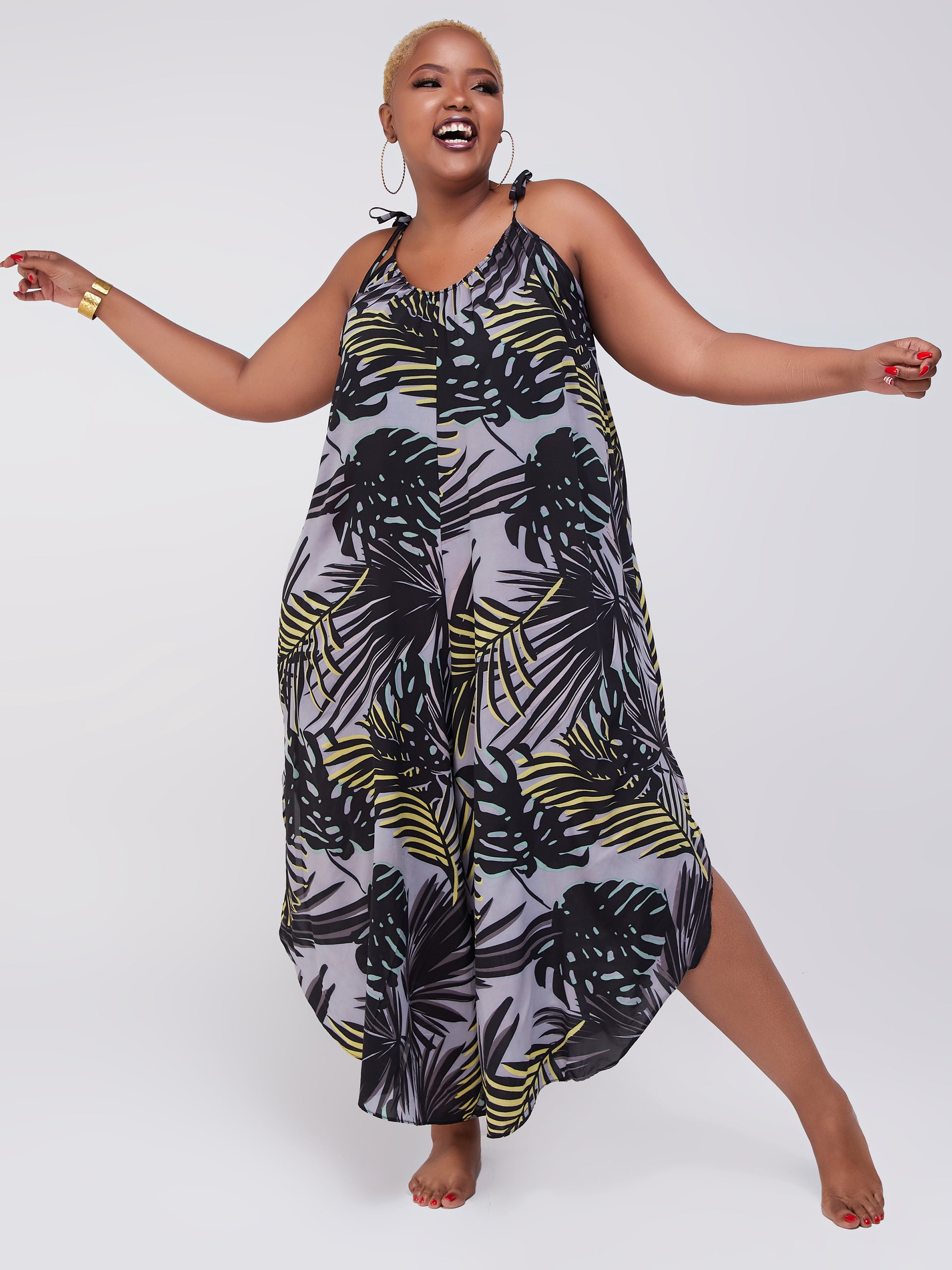 Safari Maisha Strappy Cullote Jumpsuit Coverup - Yellow / Black Print