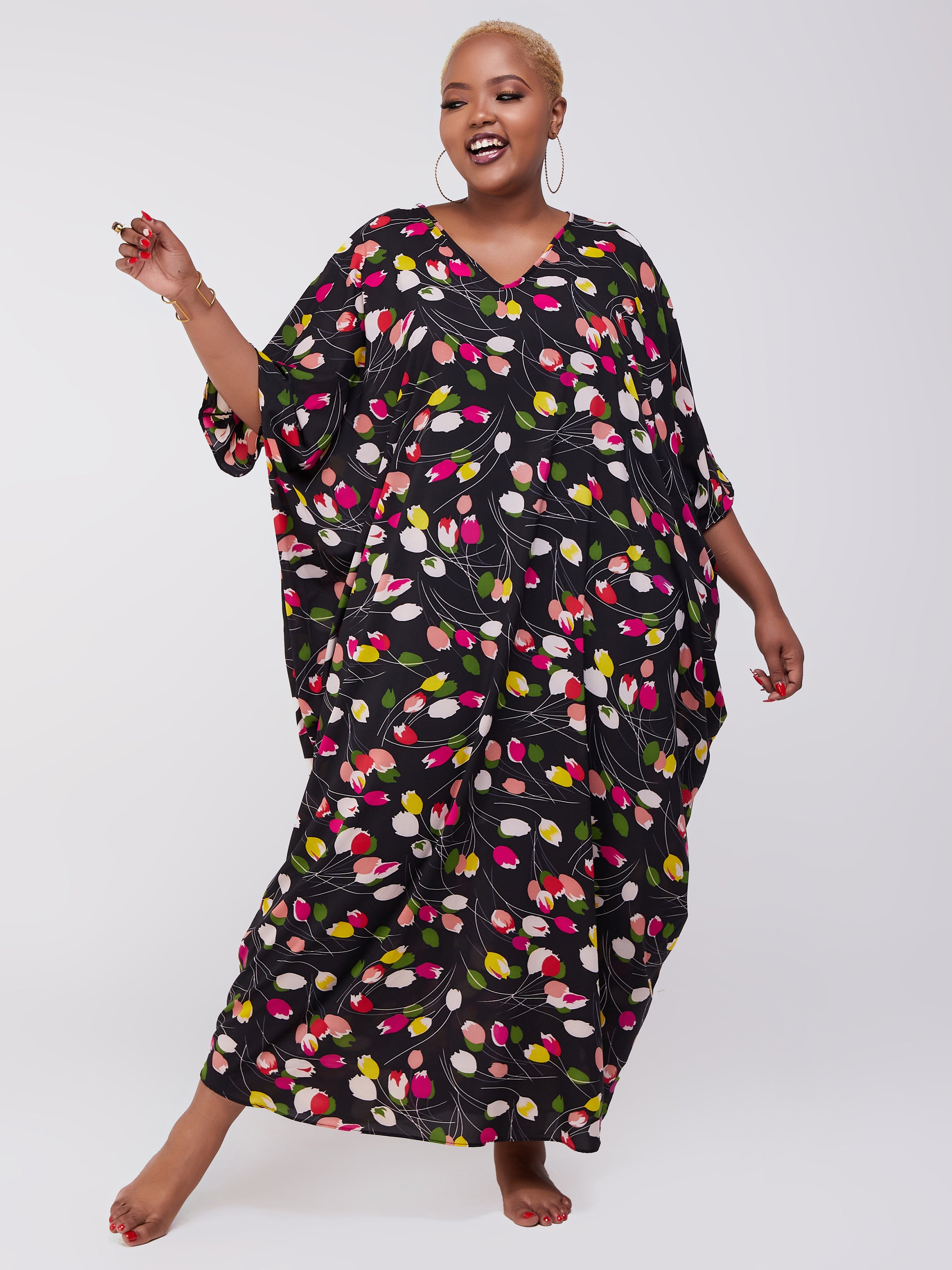 Safari Maisha Dolman Maxi Kaftan - Pink / Yellow Print