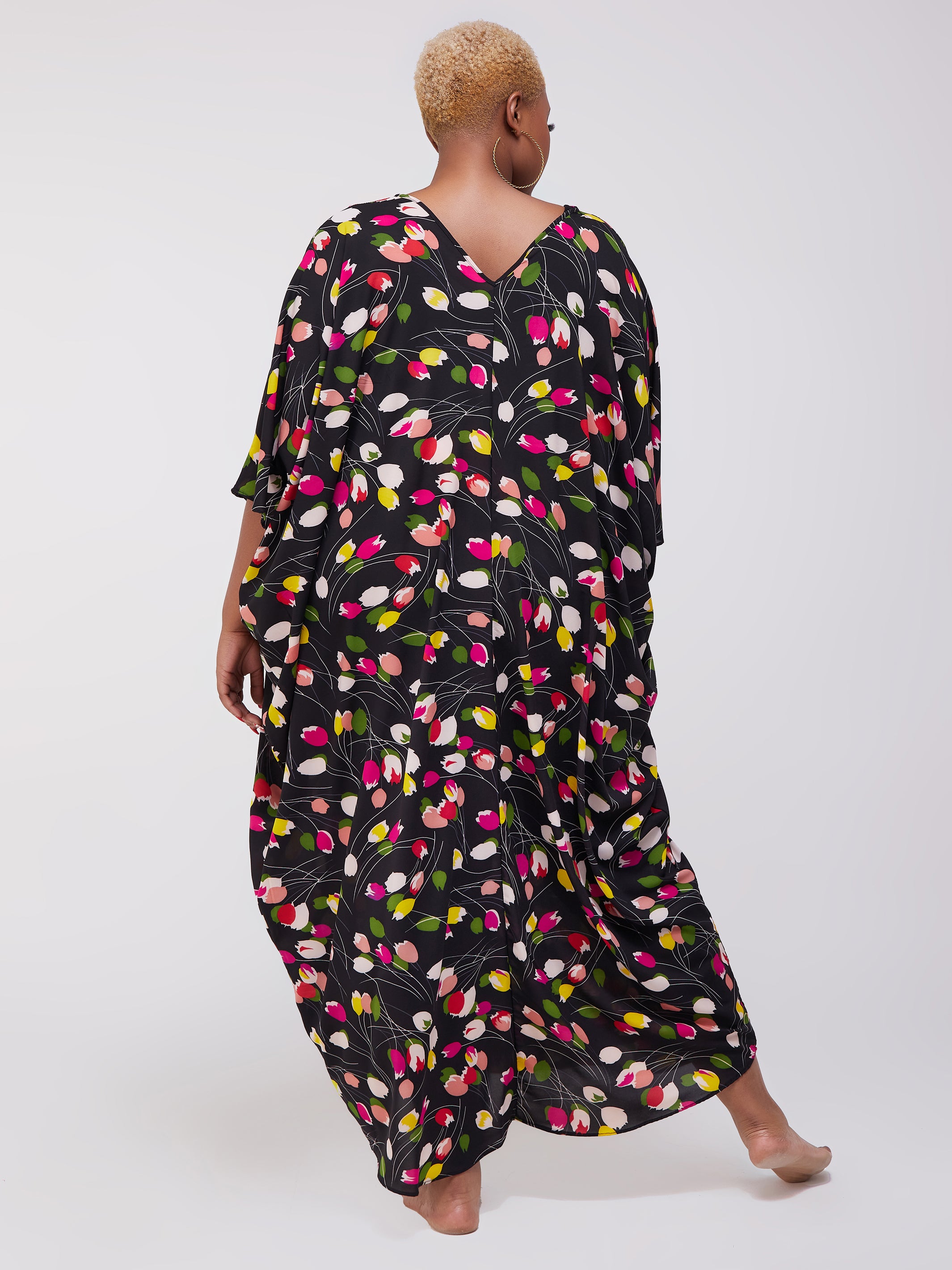 Safari Maisha Dolman Maxi Kaftan - Pink / Yellow Print
