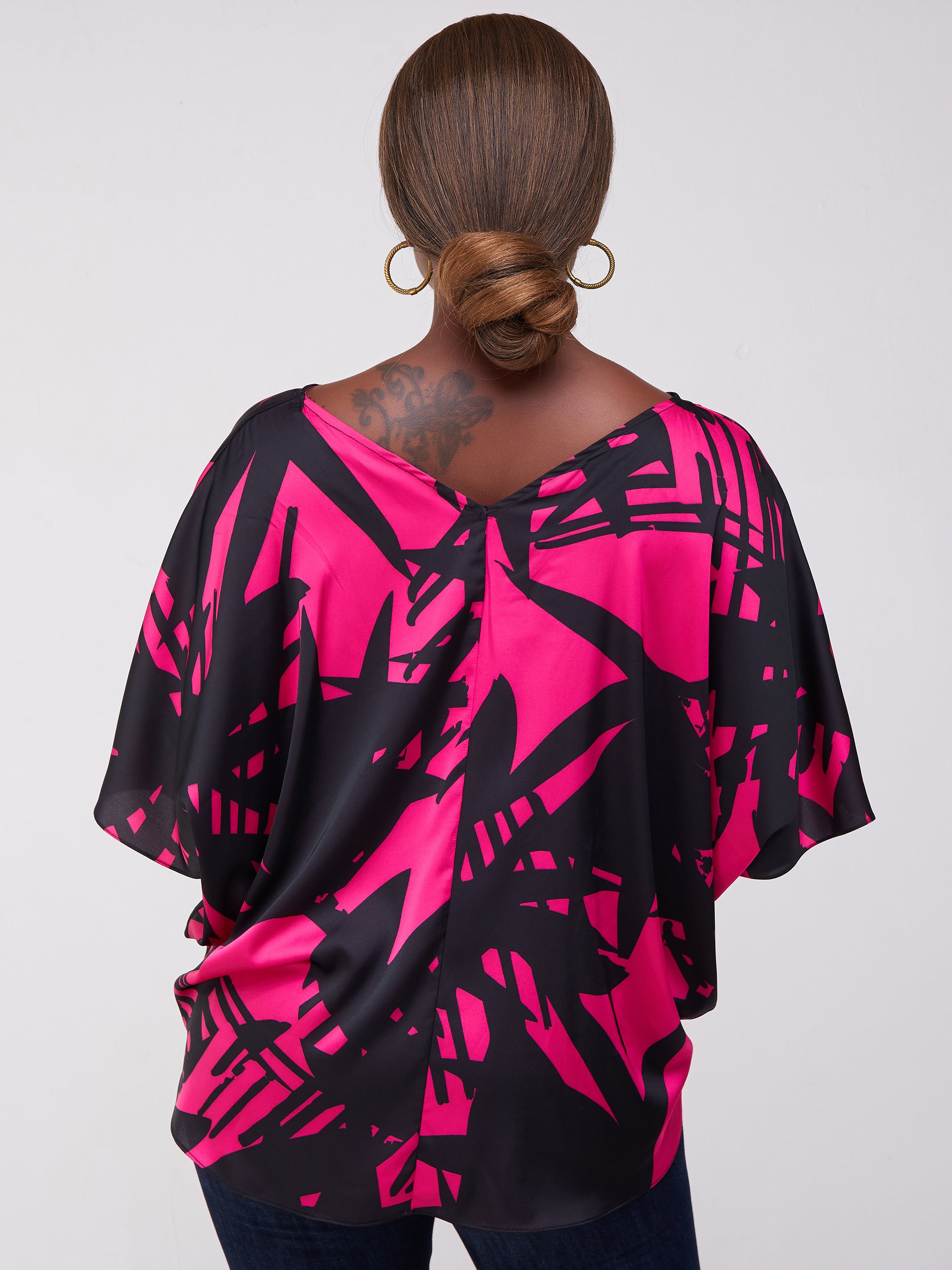 Vivo Lani Scarf Top With Center Drawstring - Pink / Black Print