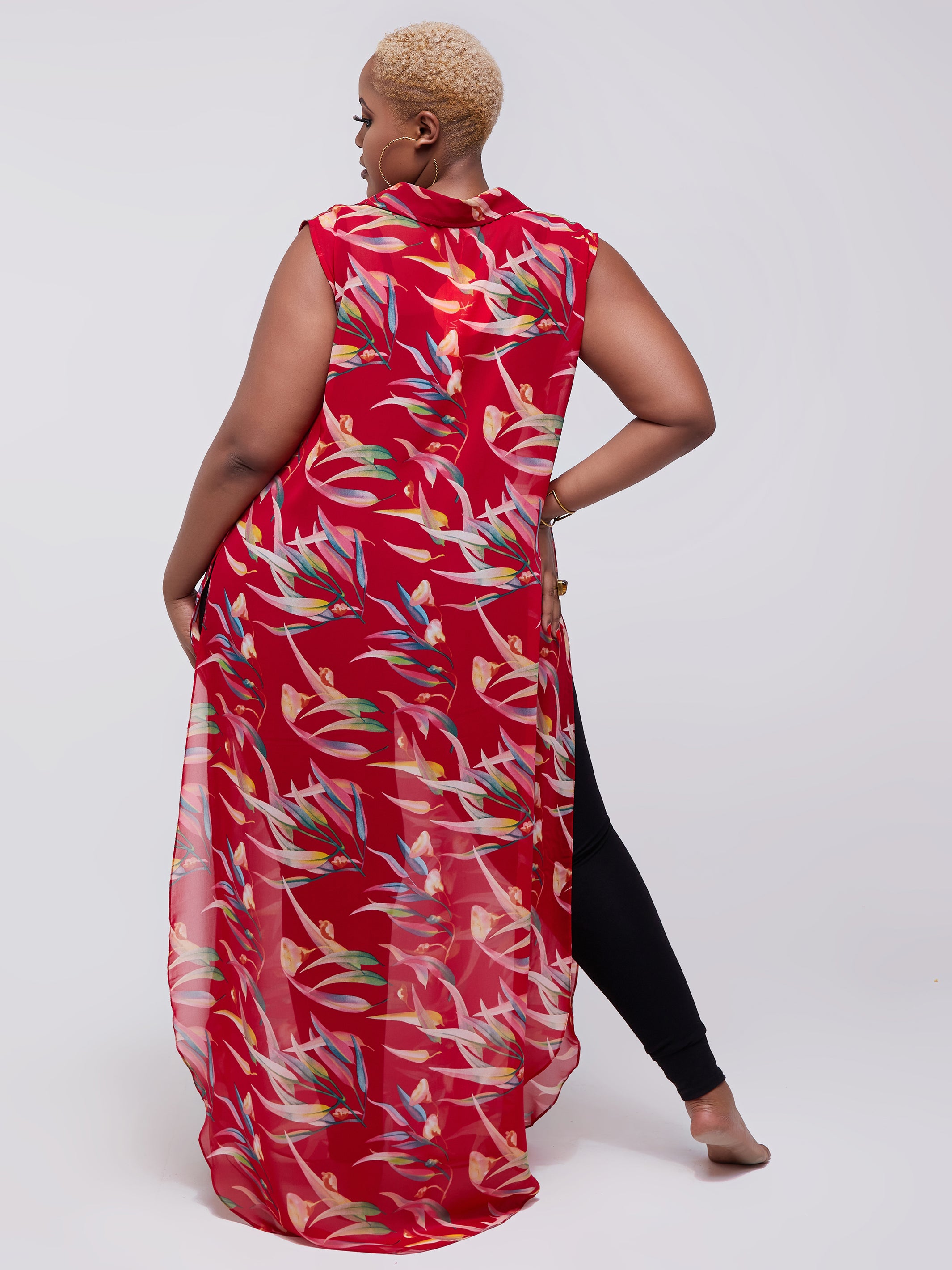 Vivo Sana Chiffon Maxi Side Slit Top - Red Print
