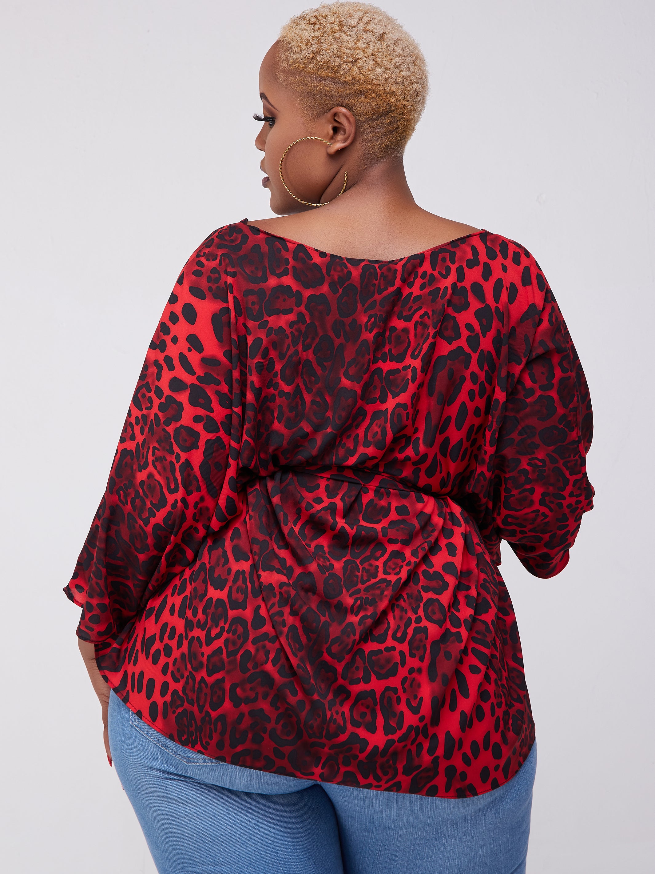 Safari Maisha Wide Loose Top - Red / Black Print