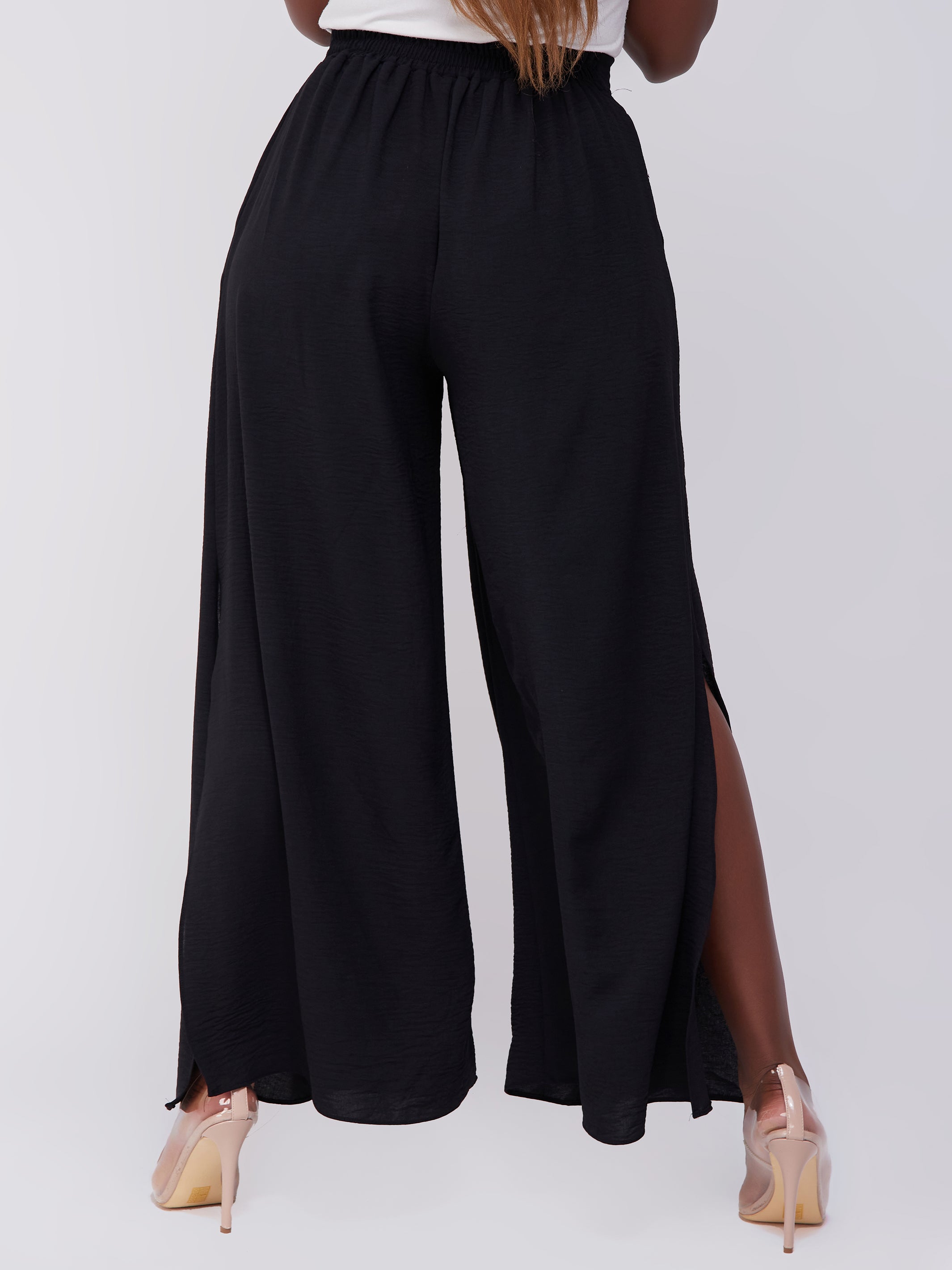 Vivo Dayo High Waist Side Slit Pants - Black