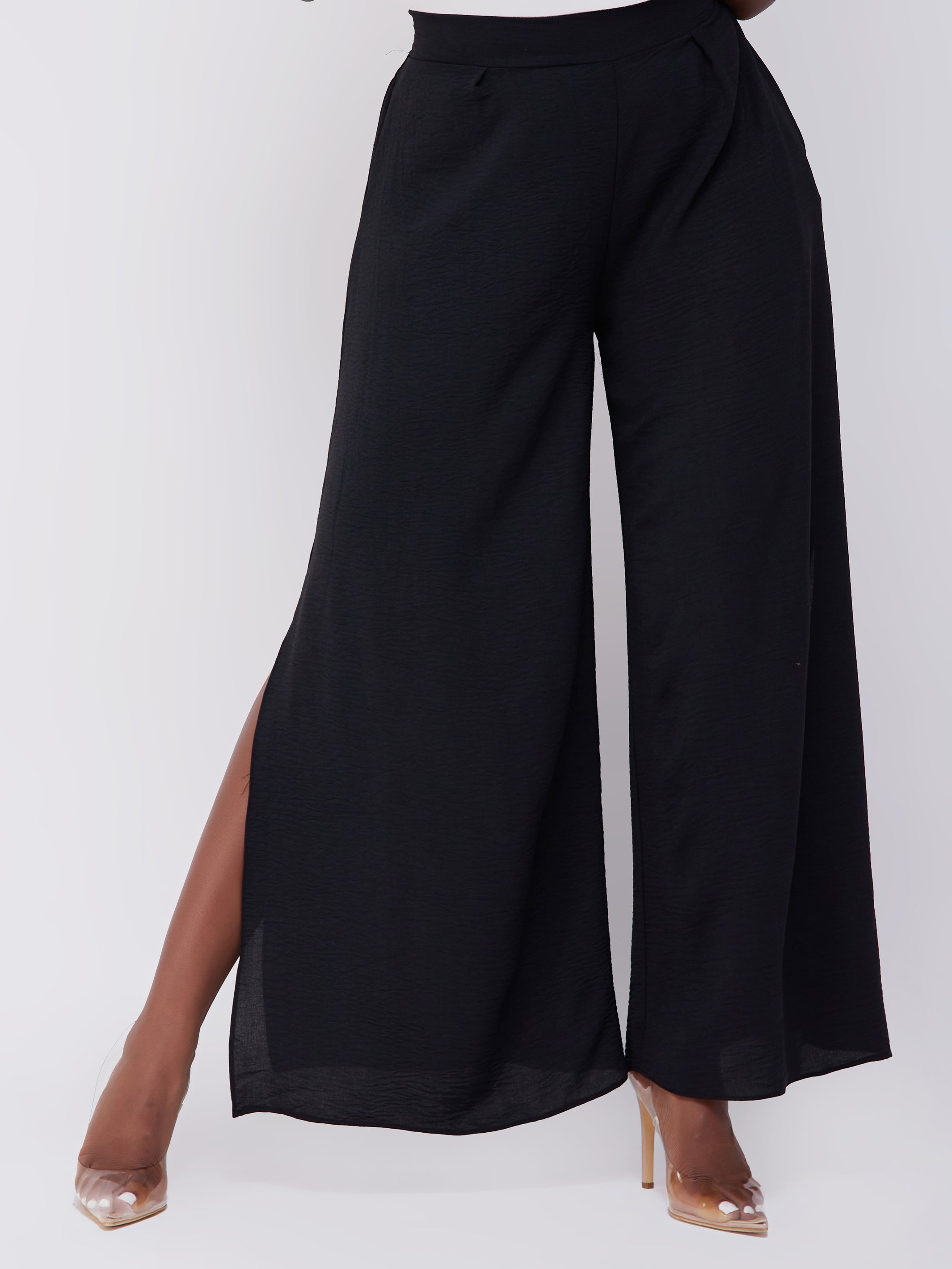 Vivo Dayo High Waist Side Slit Pants - Black