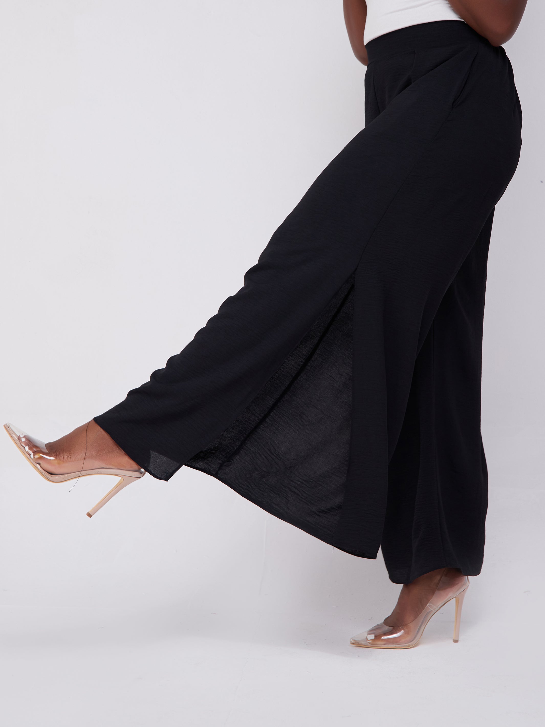 Vivo Dayo High Waist Side Slit Pants - Black