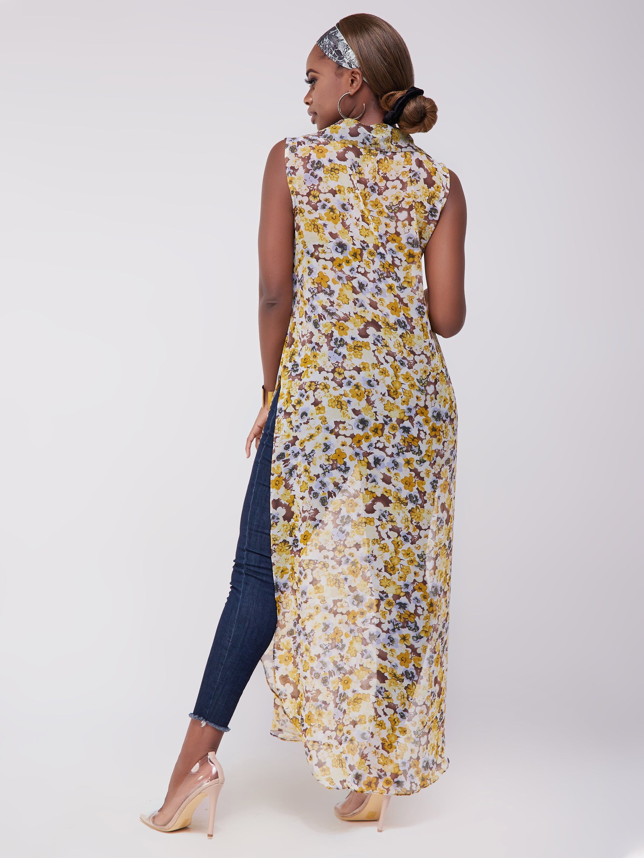 Vivo Sana Chiffon Maxi Side Slit Top - Yellow Print