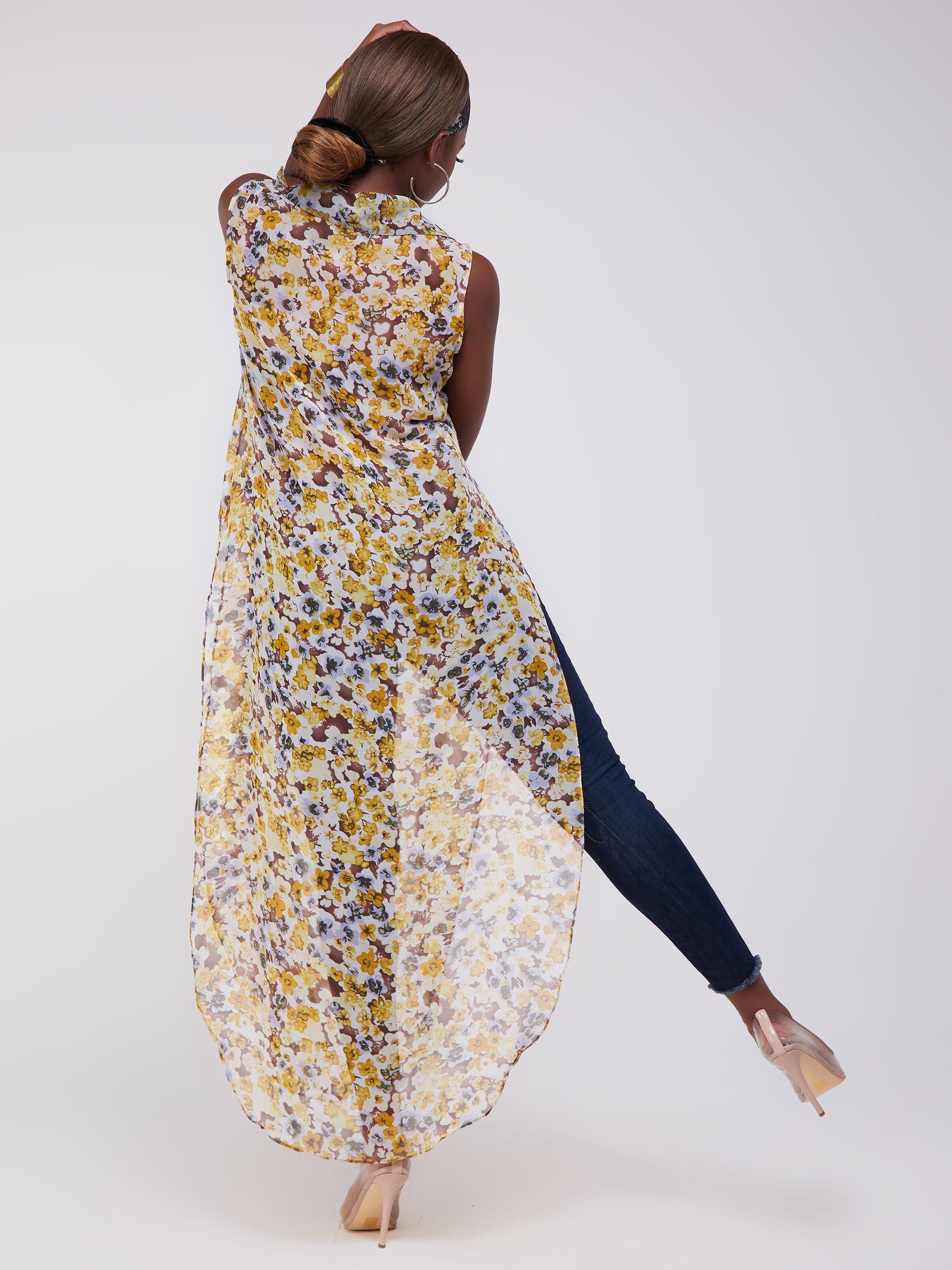 Vivo Sana Chiffon Maxi Side Slit Top - Yellow Print