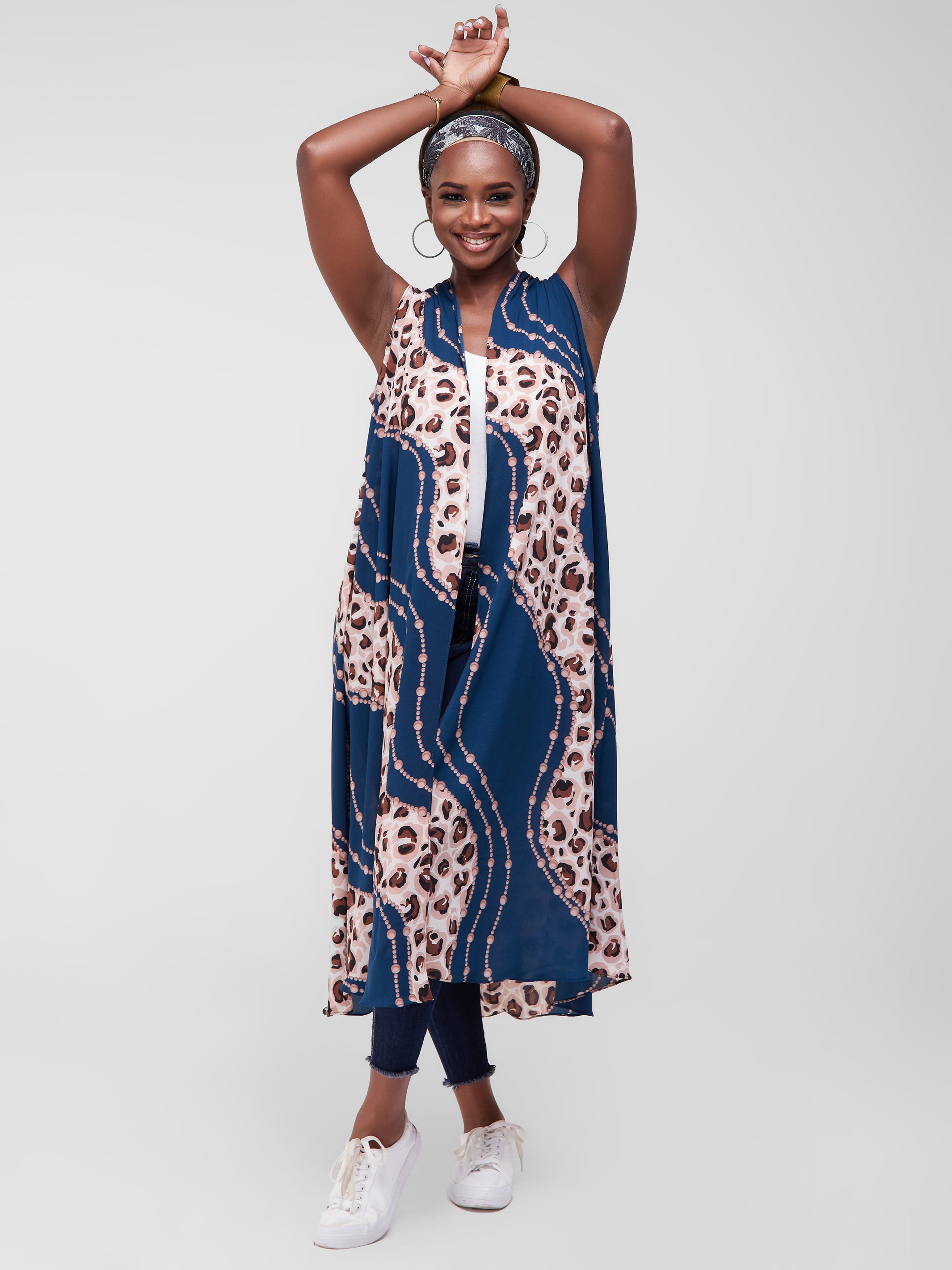 Safari Maisha Sleeveless Tent Cover-Up - Teal / Brown Print