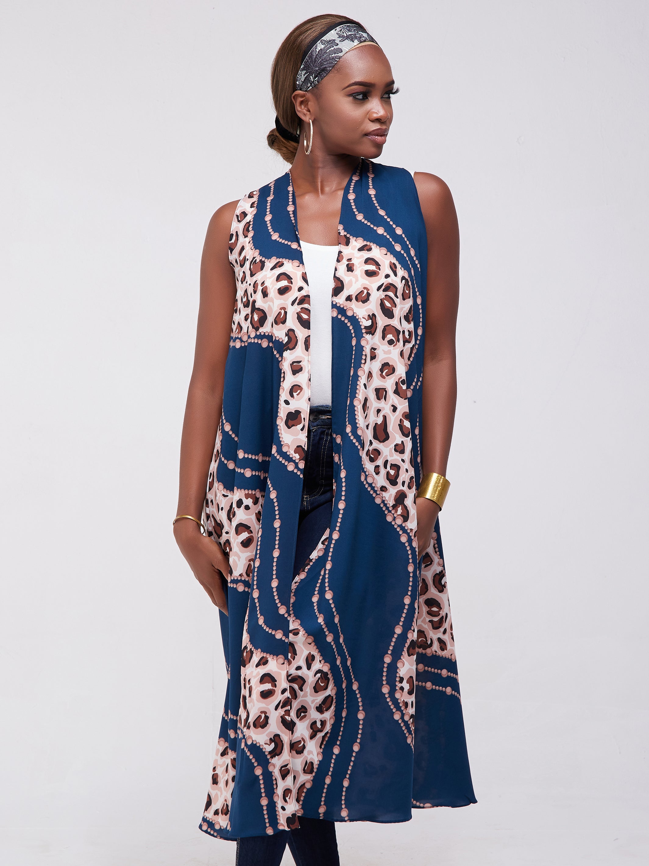 Safari Maisha Sleeveless Tent Cover-Up - Teal / Brown Print