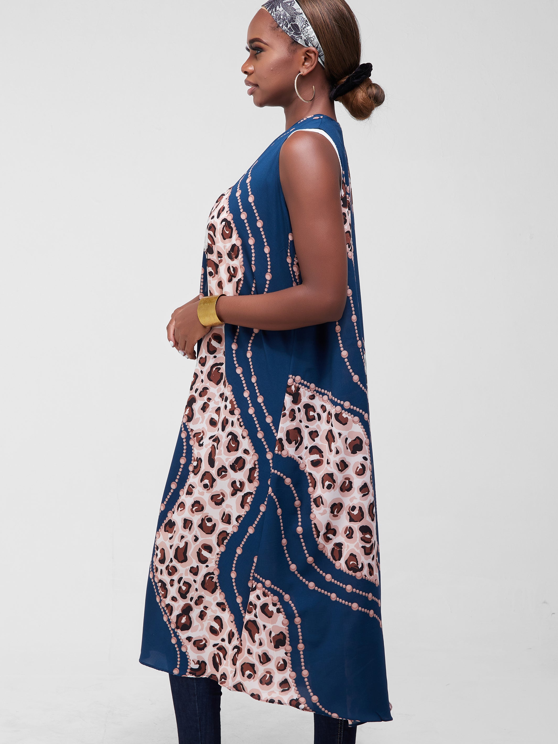 Safari Maisha Sleeveless Tent Cover-Up - Teal / Brown Print