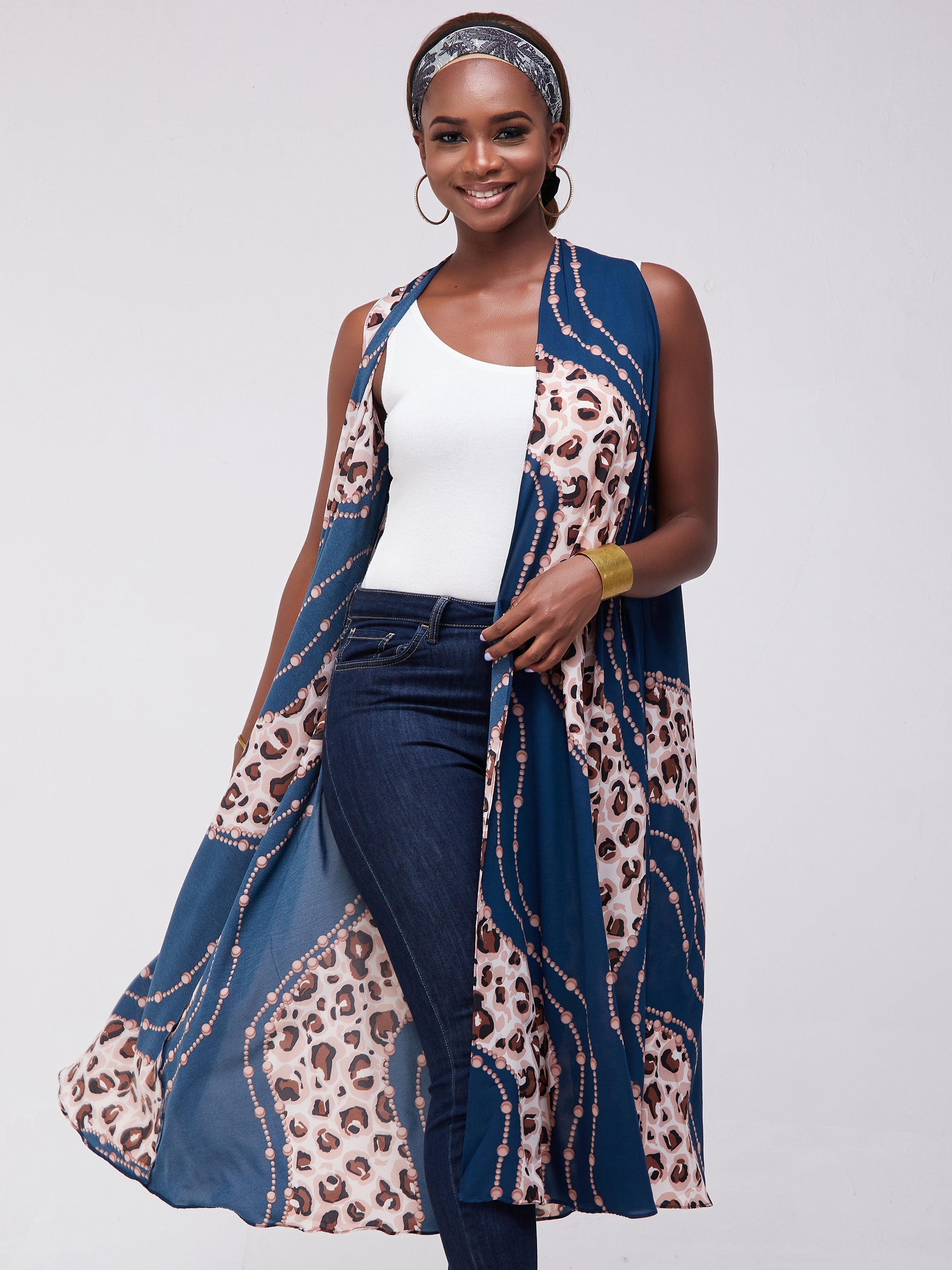 Safari Maisha Sleeveless Tent Cover-Up - Teal / Brown Print