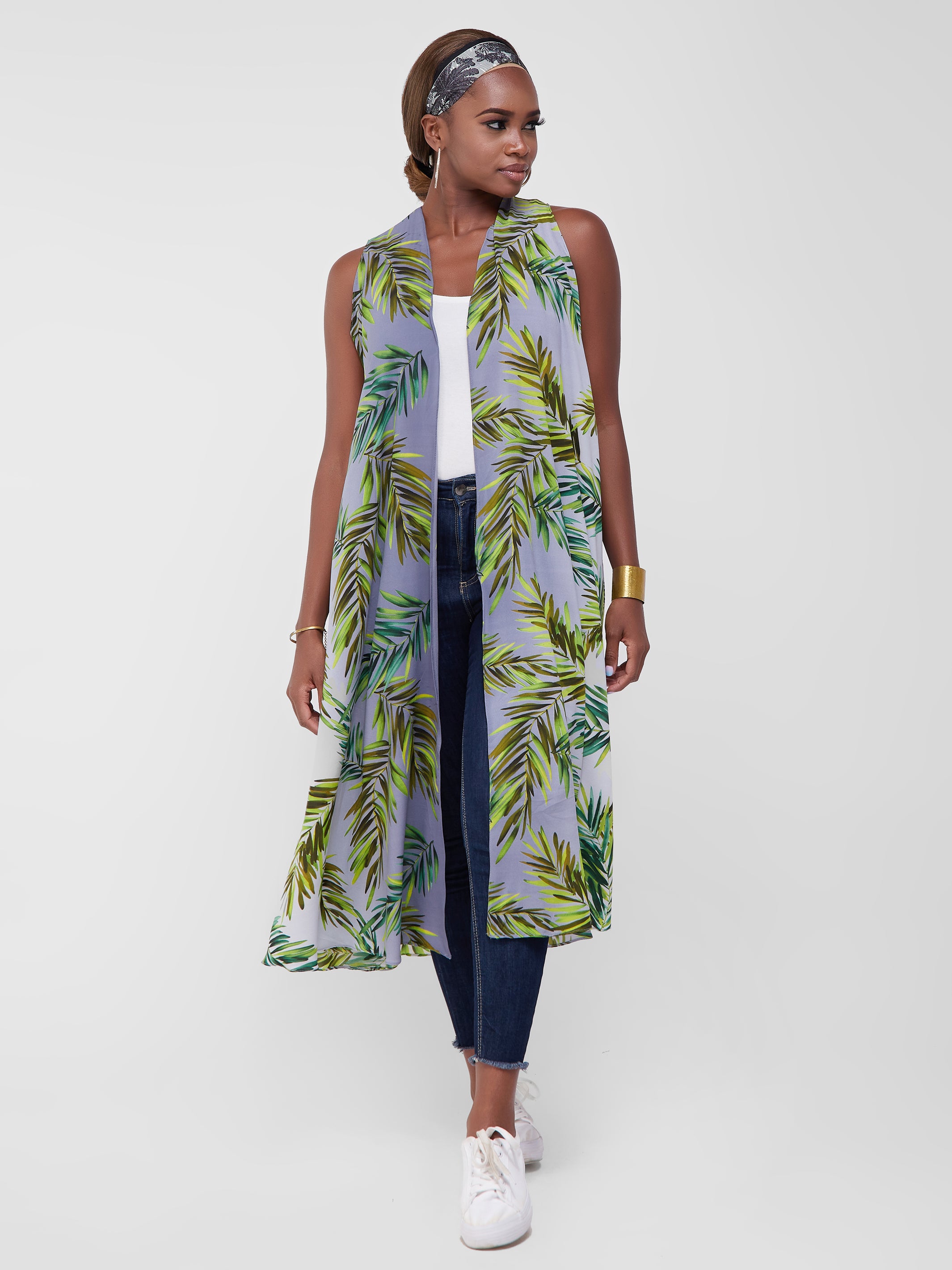 Safari Maisha Sleeveless Tent Cover-Up - Green Leaf Print
