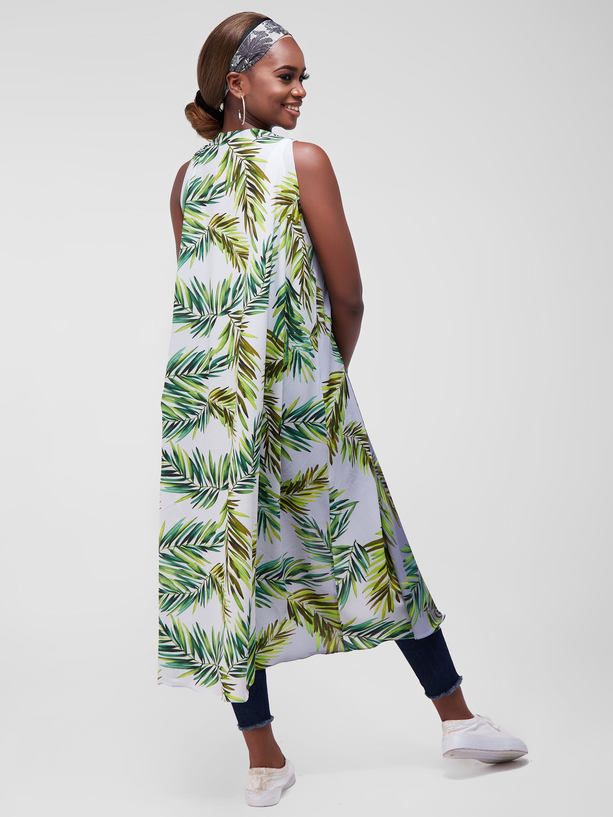 Safari Maisha Sleeveless Tent Cover-Up - Green Leaf Print