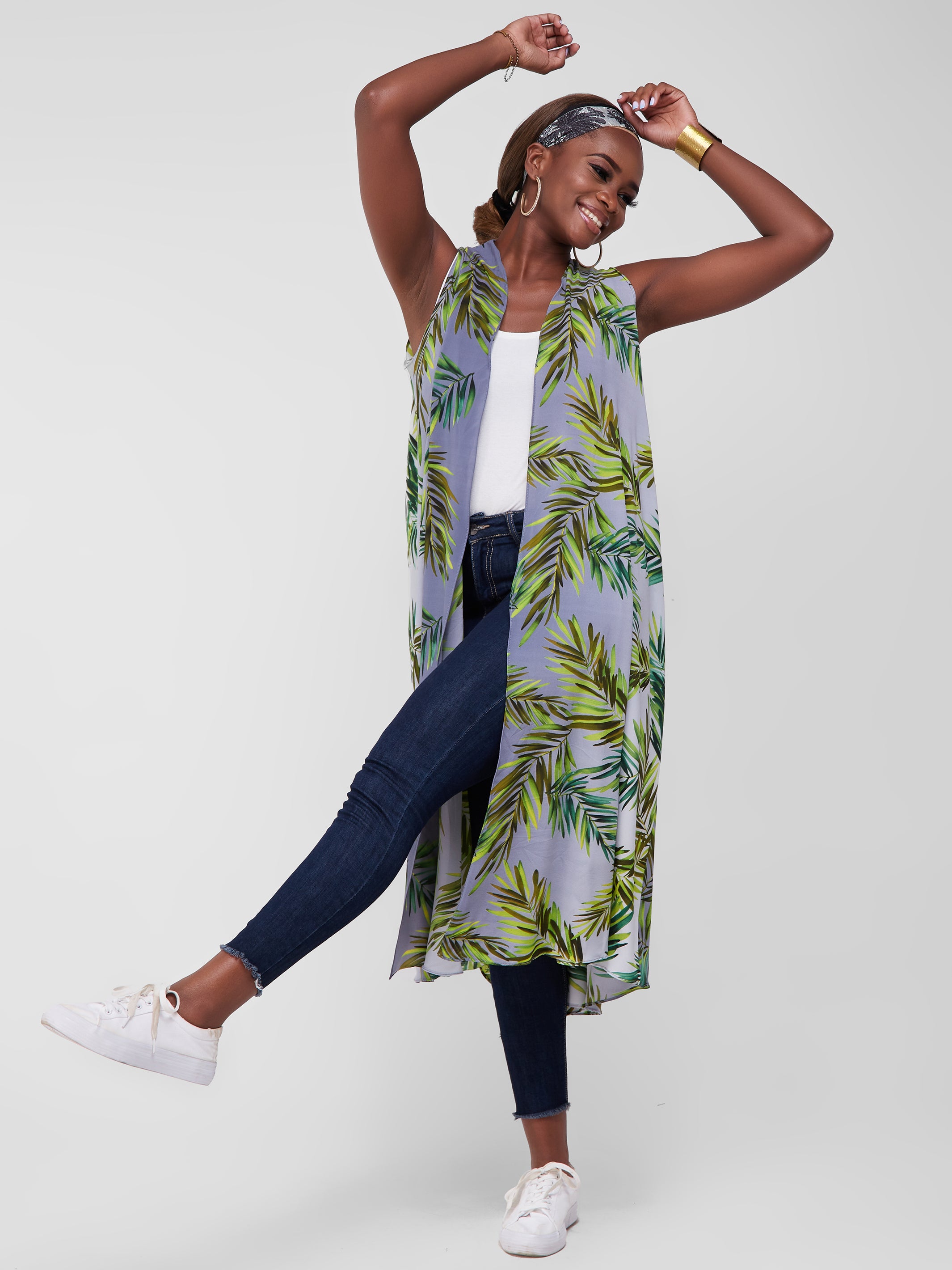 Safari Maisha Sleeveless Tent Cover-Up - Green Leaf Print