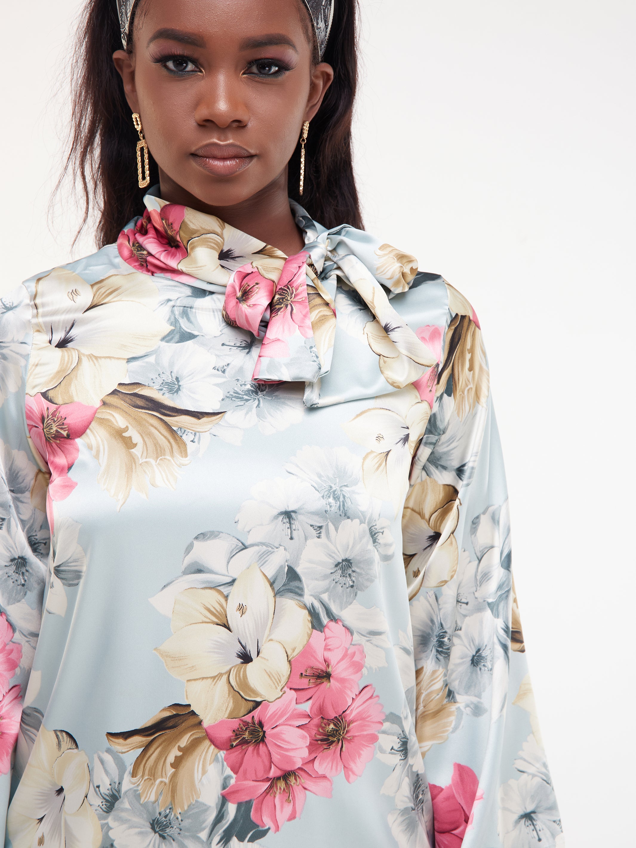 Vivo Bissa Bishop Long Sleeved Top - Green / Pink Print