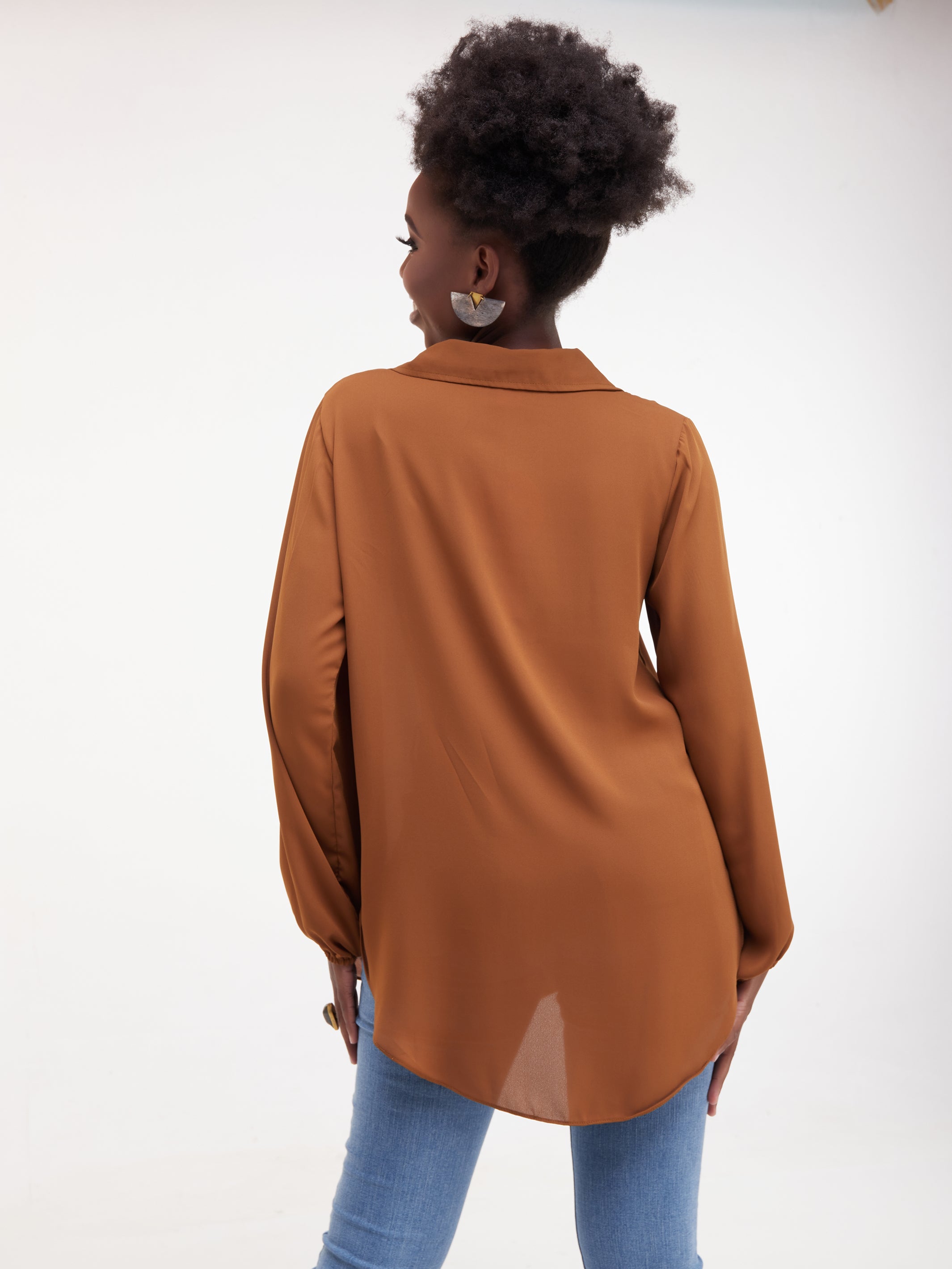 Vivo Sana Bishop Sleeve Top - Brown