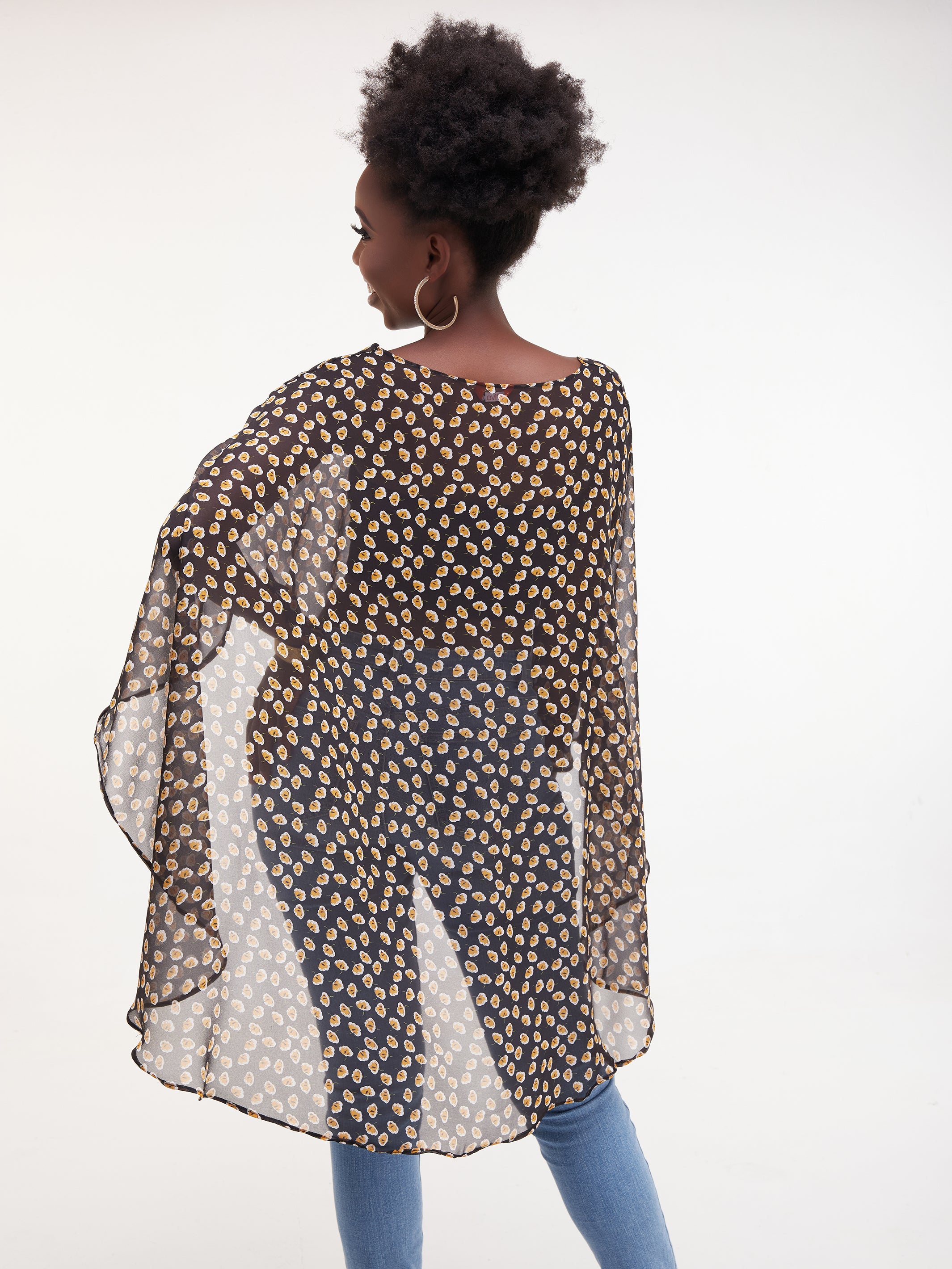 Vivo Sana Cape Top - Black / Mustard Print