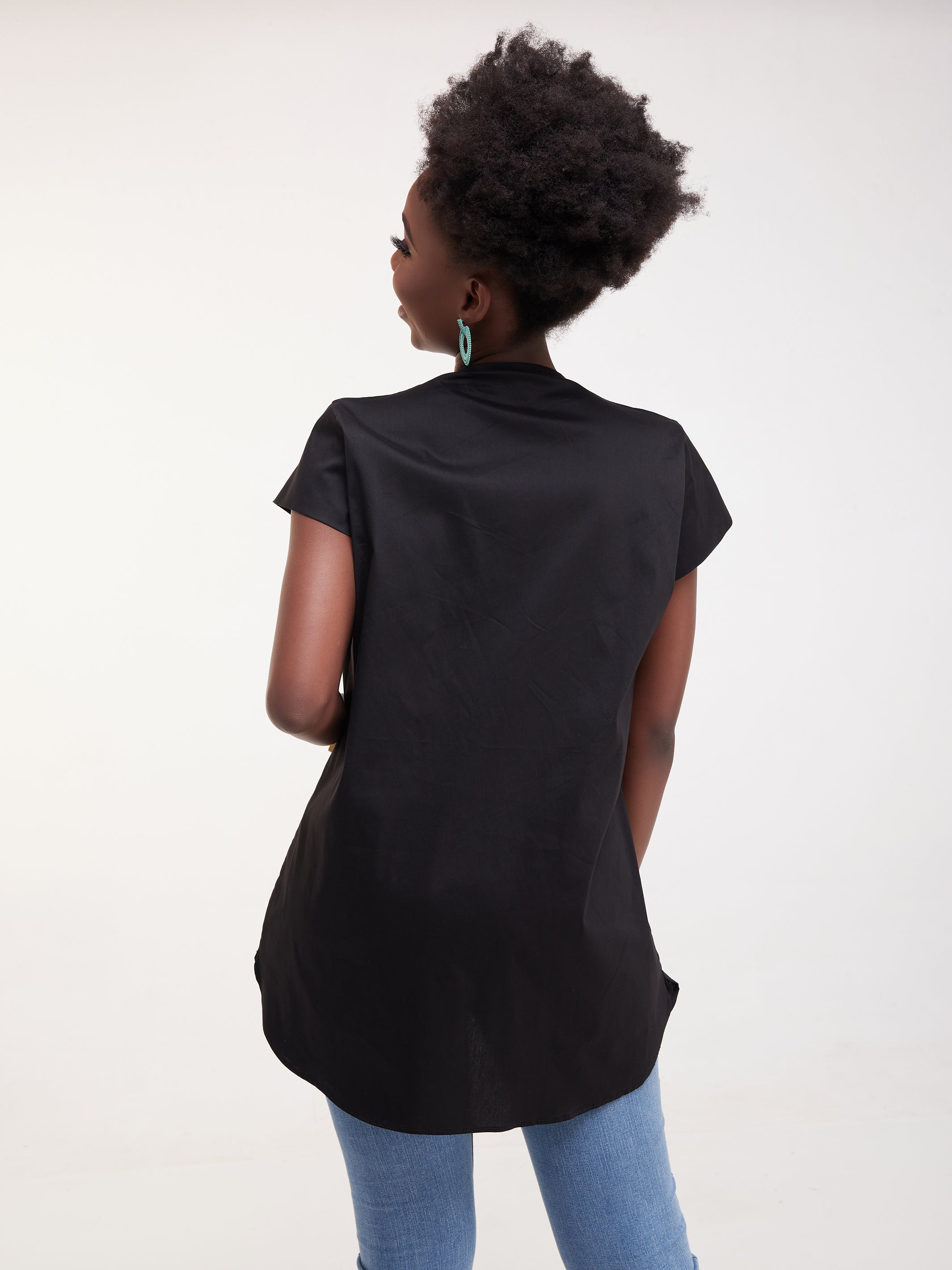 Safari Huru Cap Sleeved Top - Black