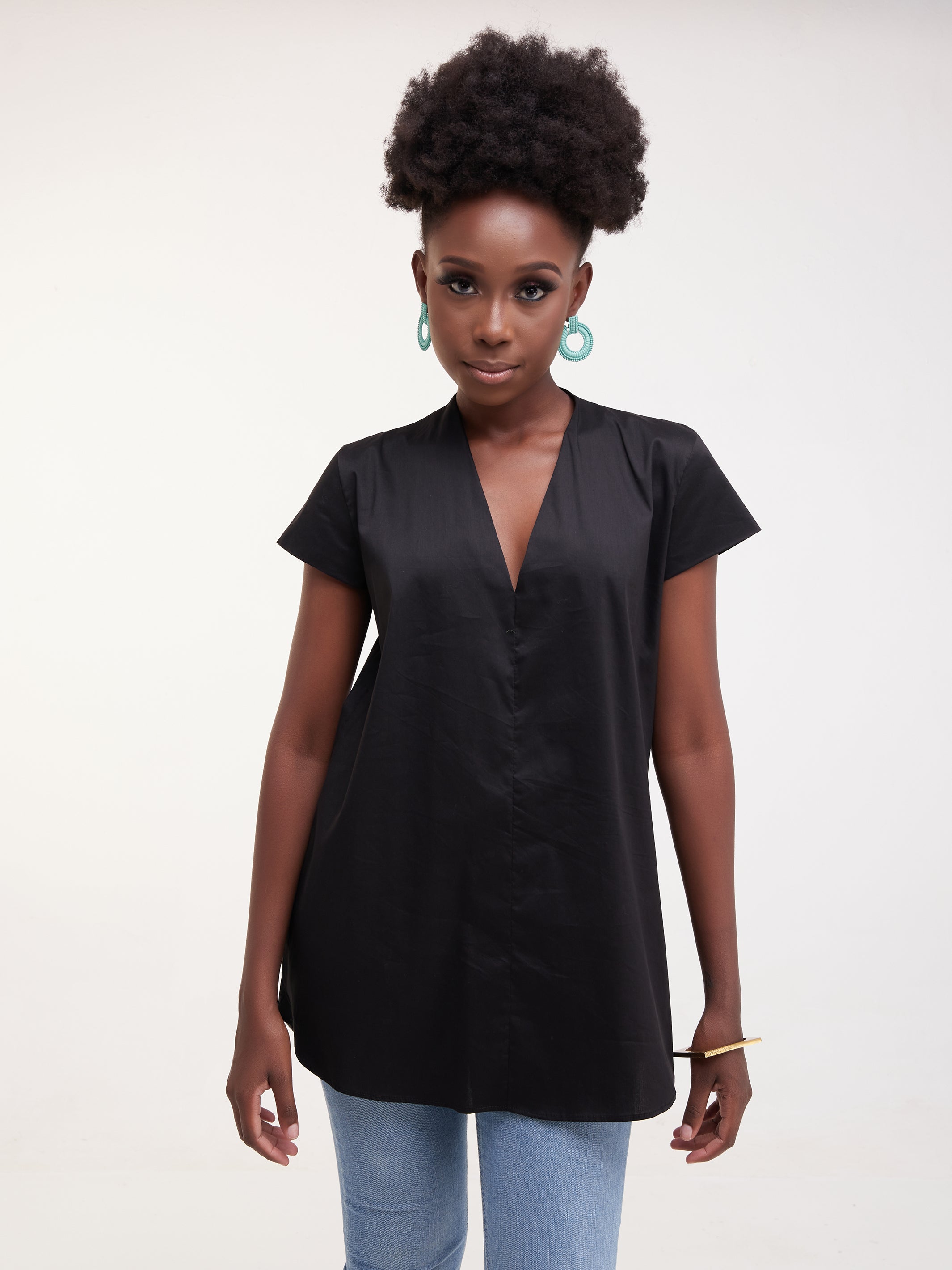 Safari Huru Cap Sleeved Top - Black