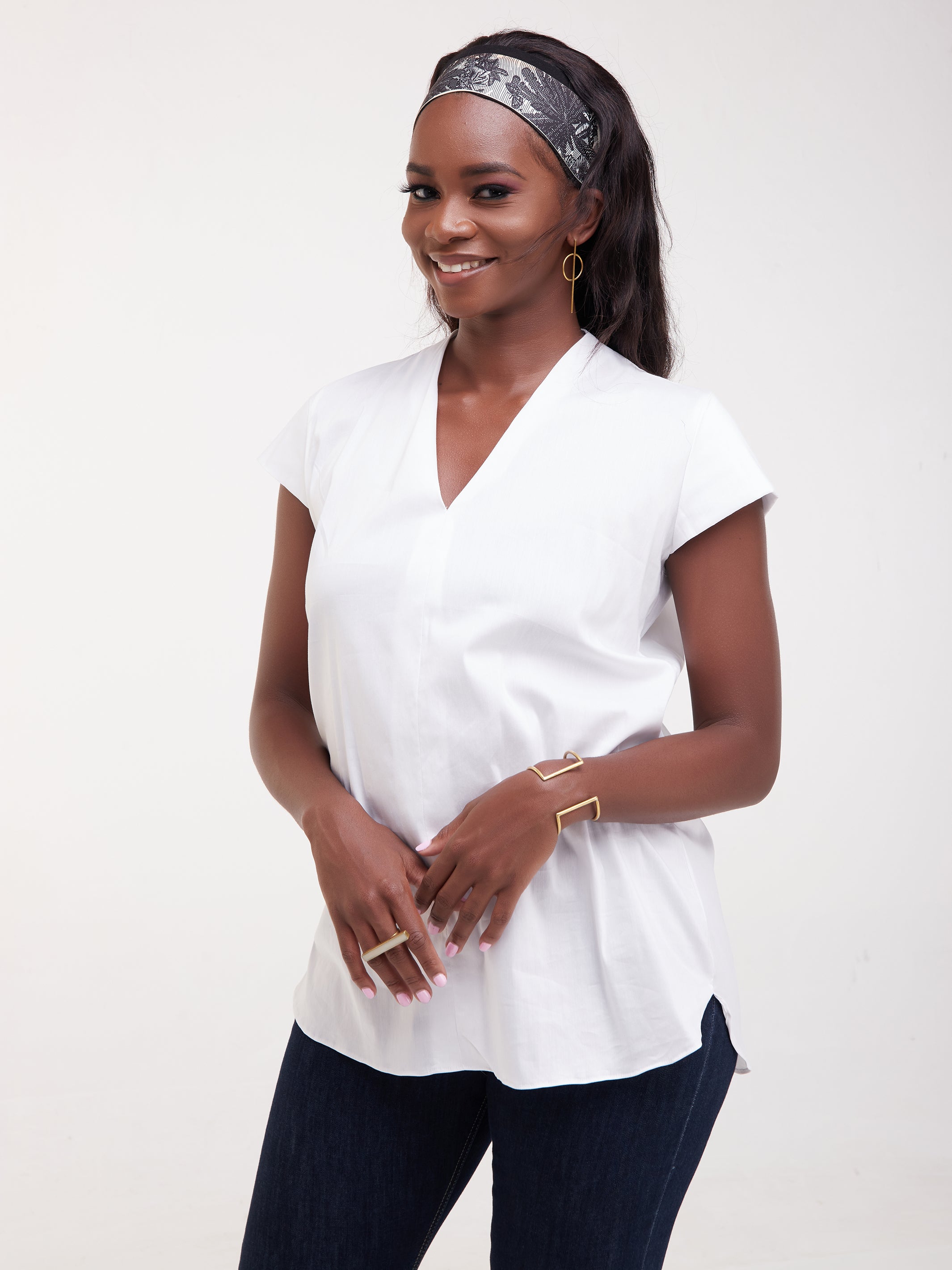 Safari Huru Cap Sleeved Top - White