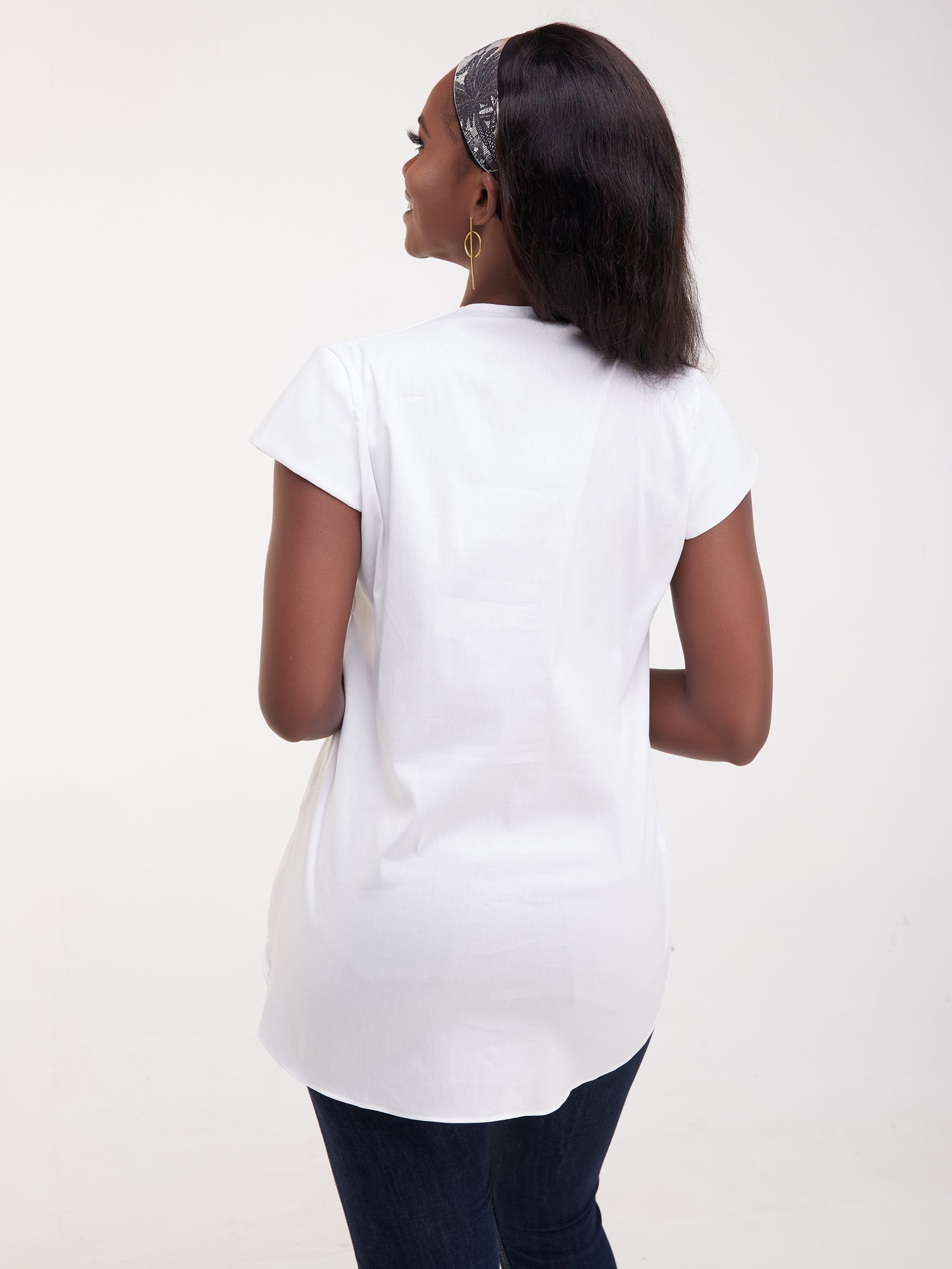 Safari Huru Cap Sleeved Top - White