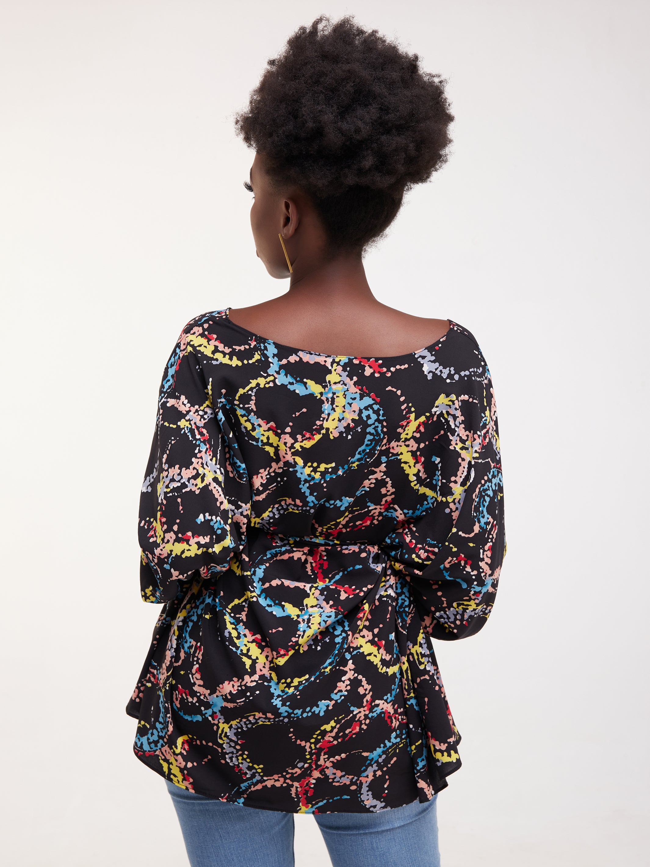 Safari Maisha Wide Loose Top - Yellow / Blue Print