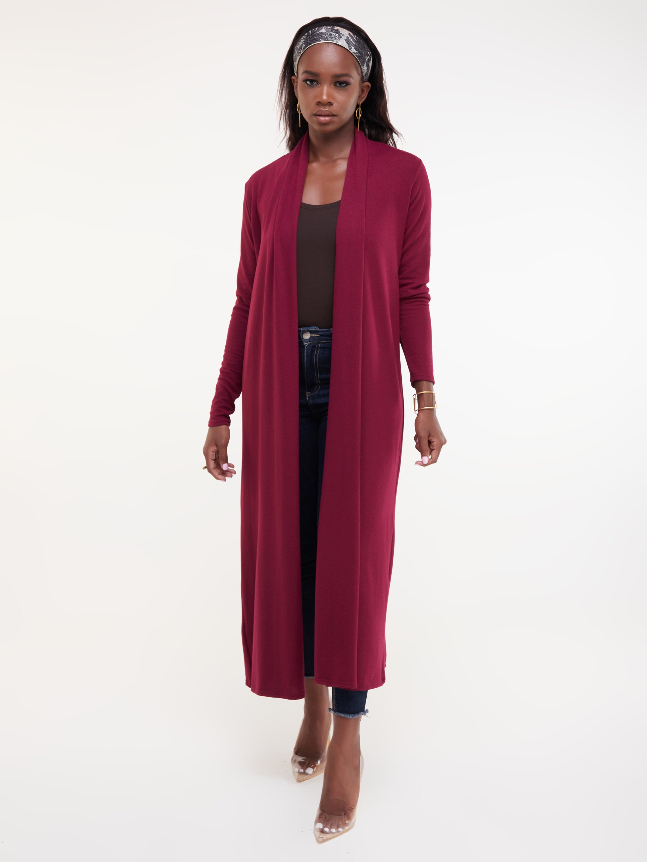 Vivo Basic Extra Long May Sweater - Burgundy