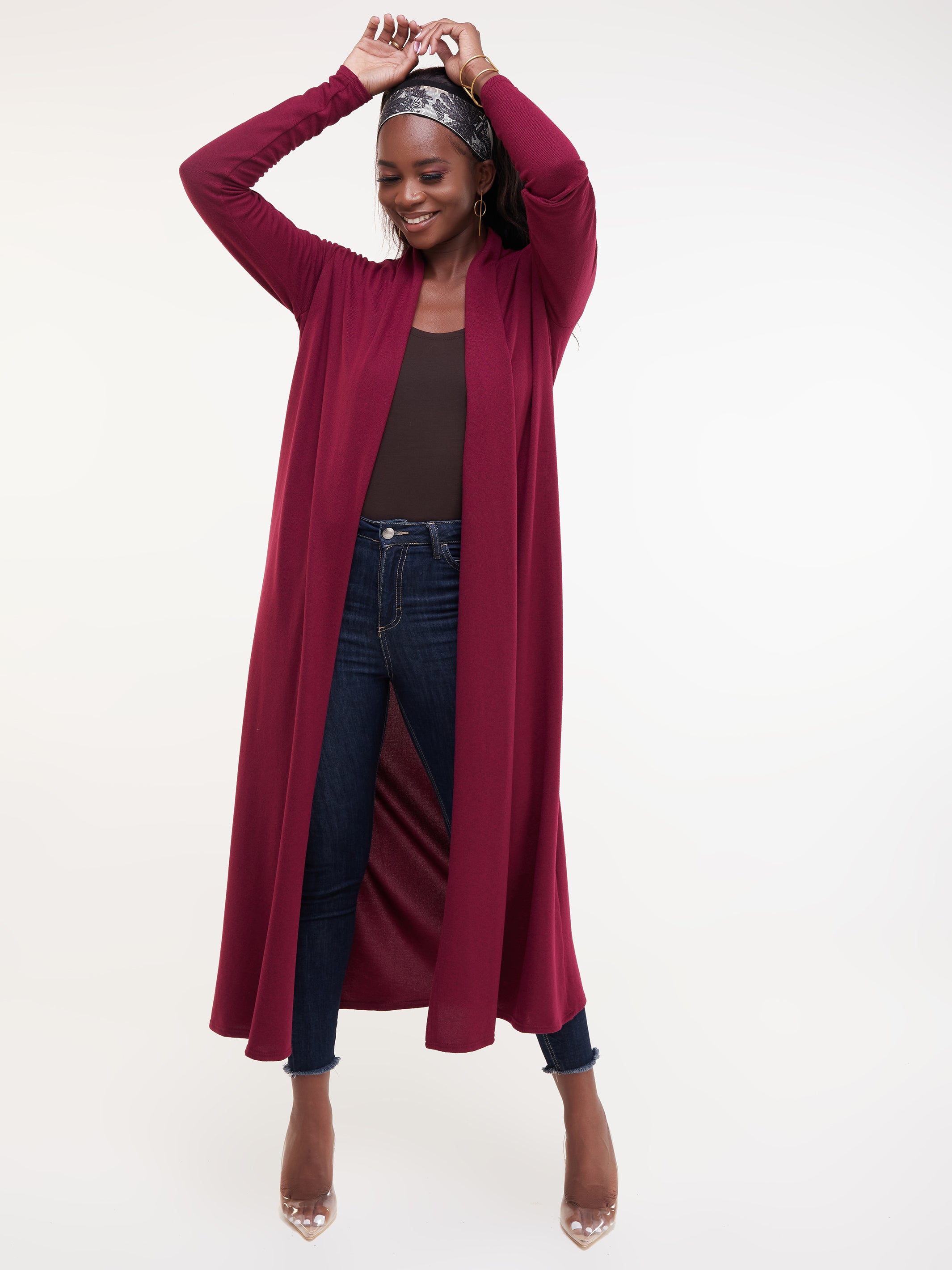 Vivo Basic Extra Long May Sweater - Burgundy