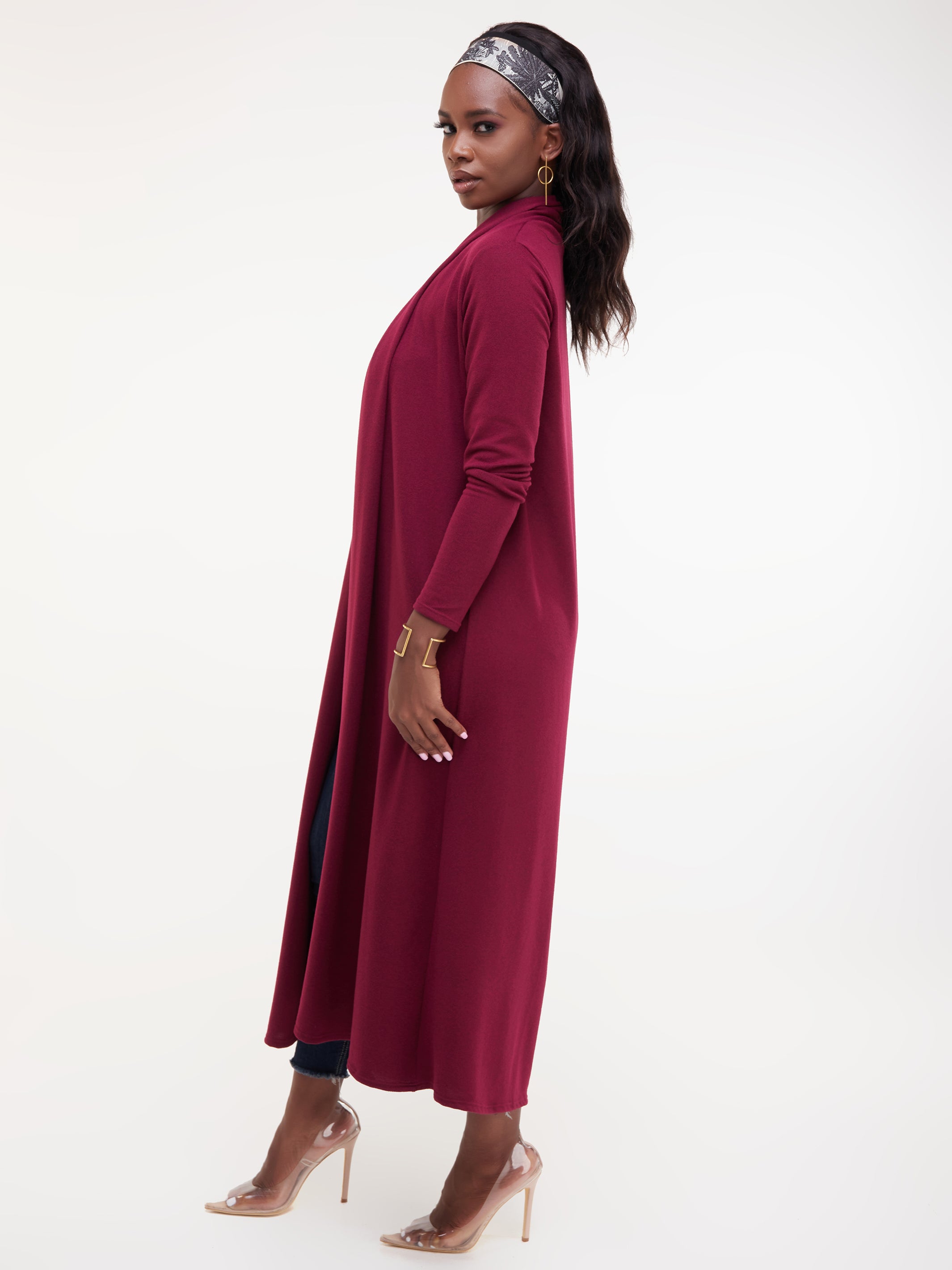 Vivo Basic Extra Long May Sweater - Burgundy