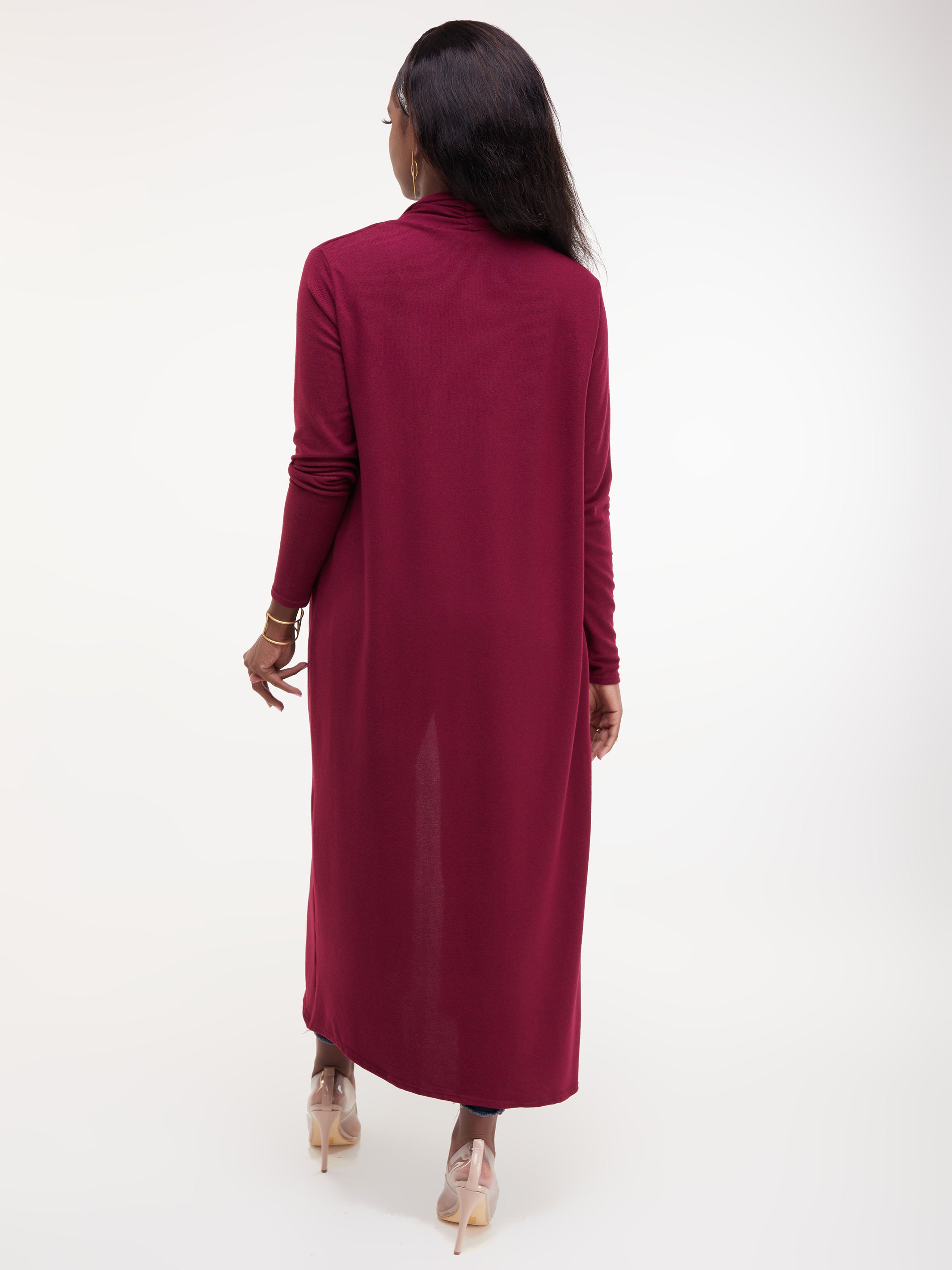 Vivo Basic Extra Long May Sweater - Burgundy
