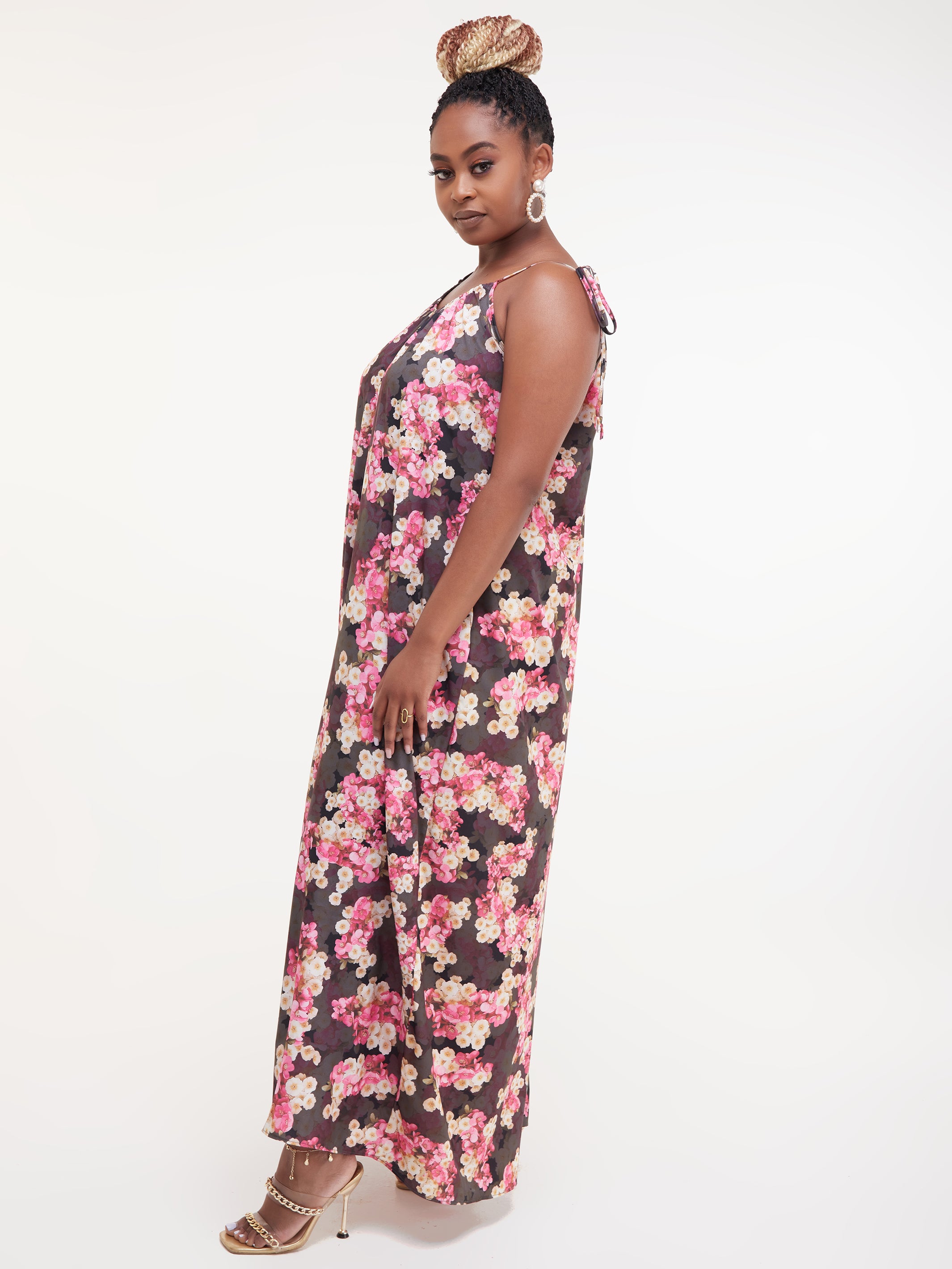 Vivo Diani Strappy Jumpsuit - Cream / Pink Print