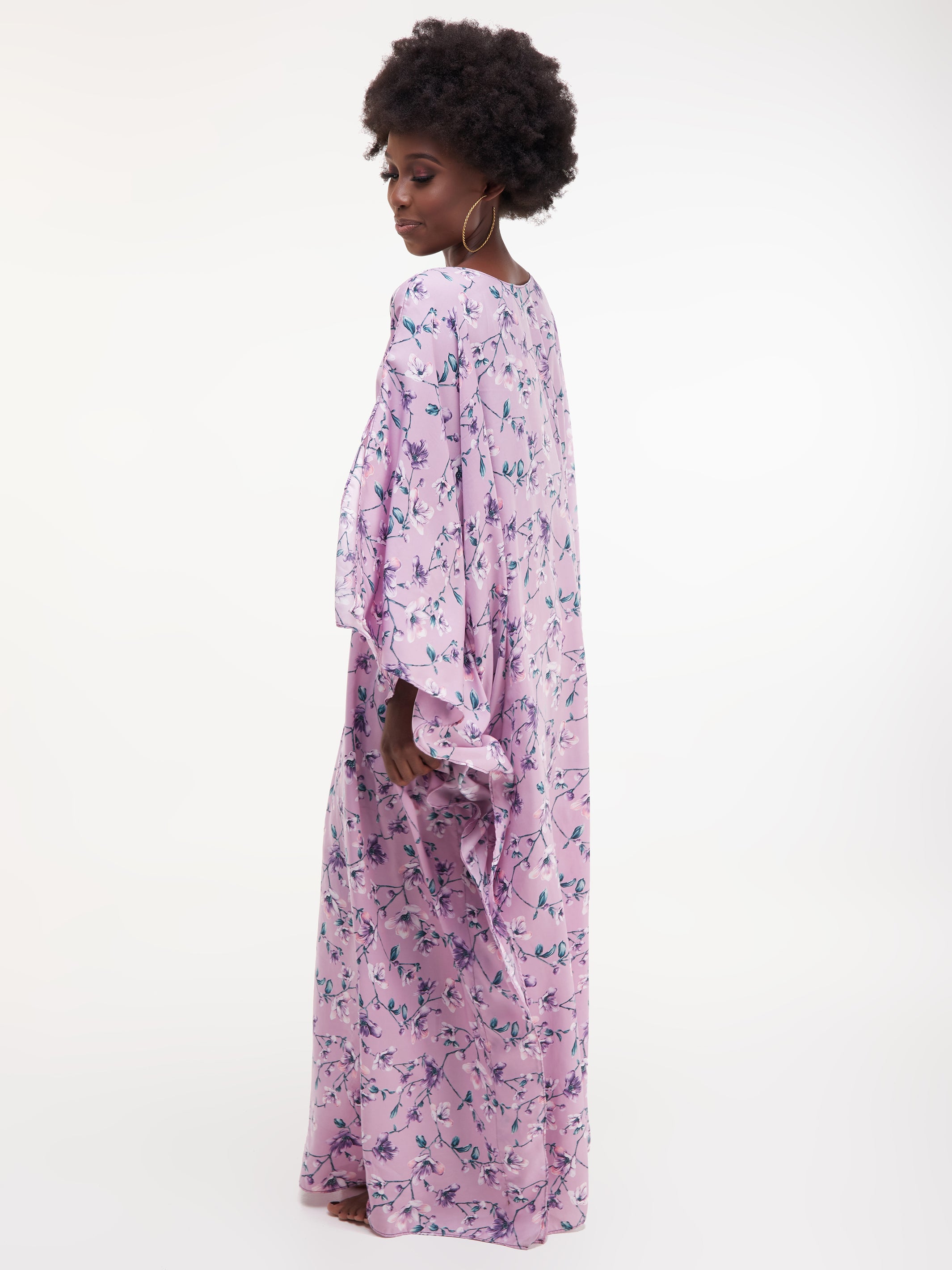 Vivo Lamu Satin Maxi Dira Dress - Purple / Pink Print