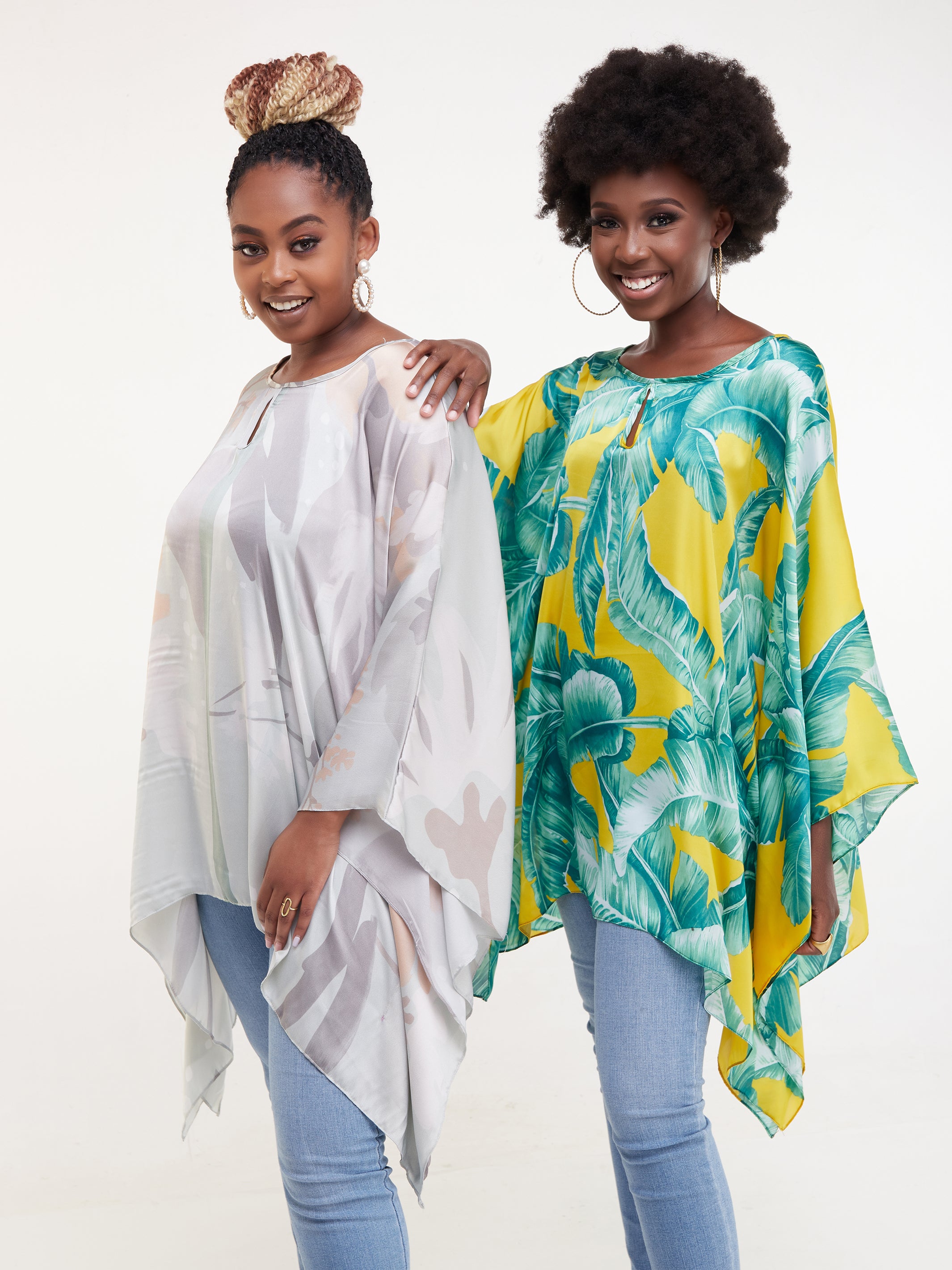 Vivo Sierra Tunic Kaftan Top - Light Green Print