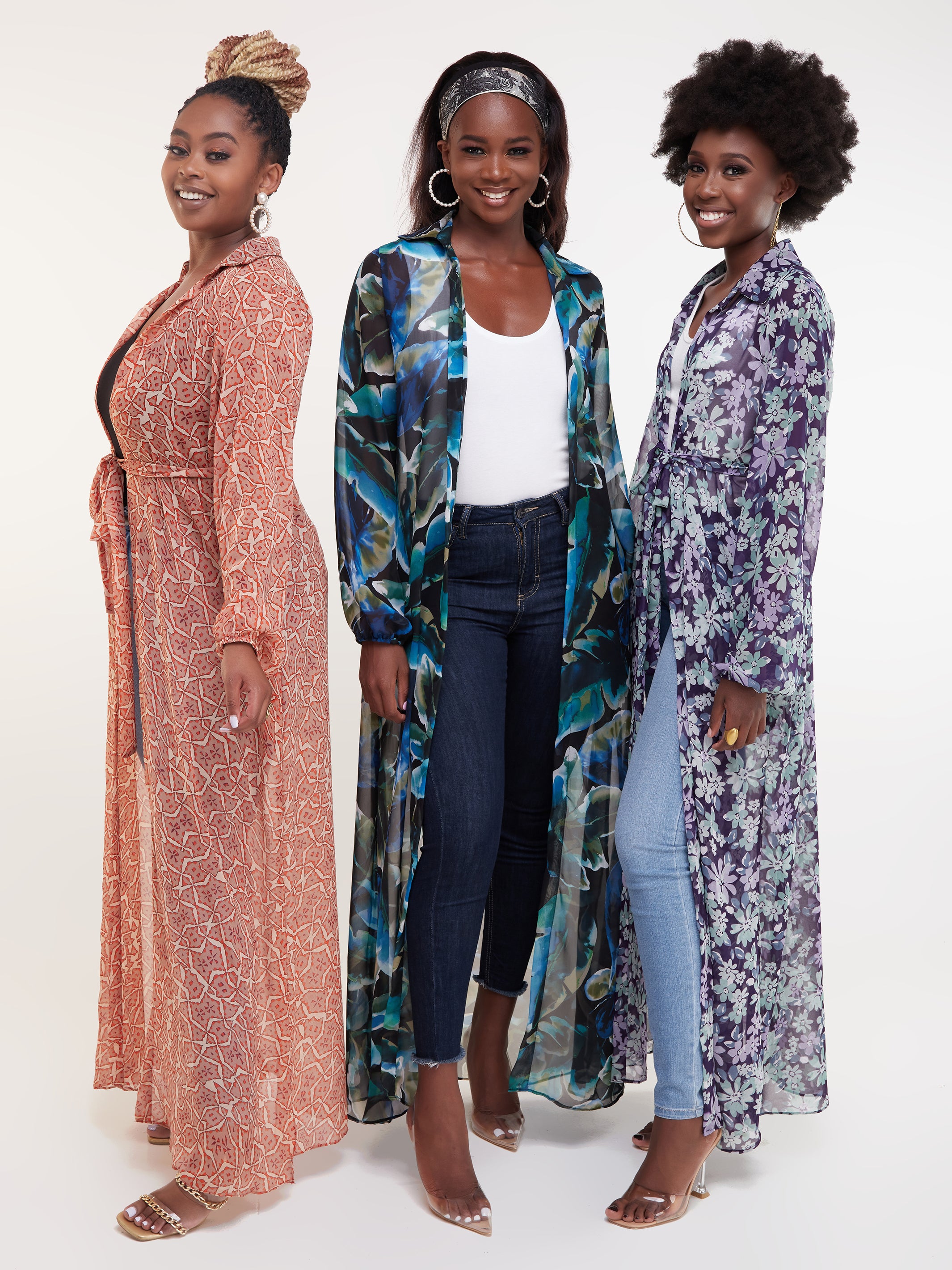 Vivo Sana Long Sleeved Maxi cover-Up - Purple Floral Print