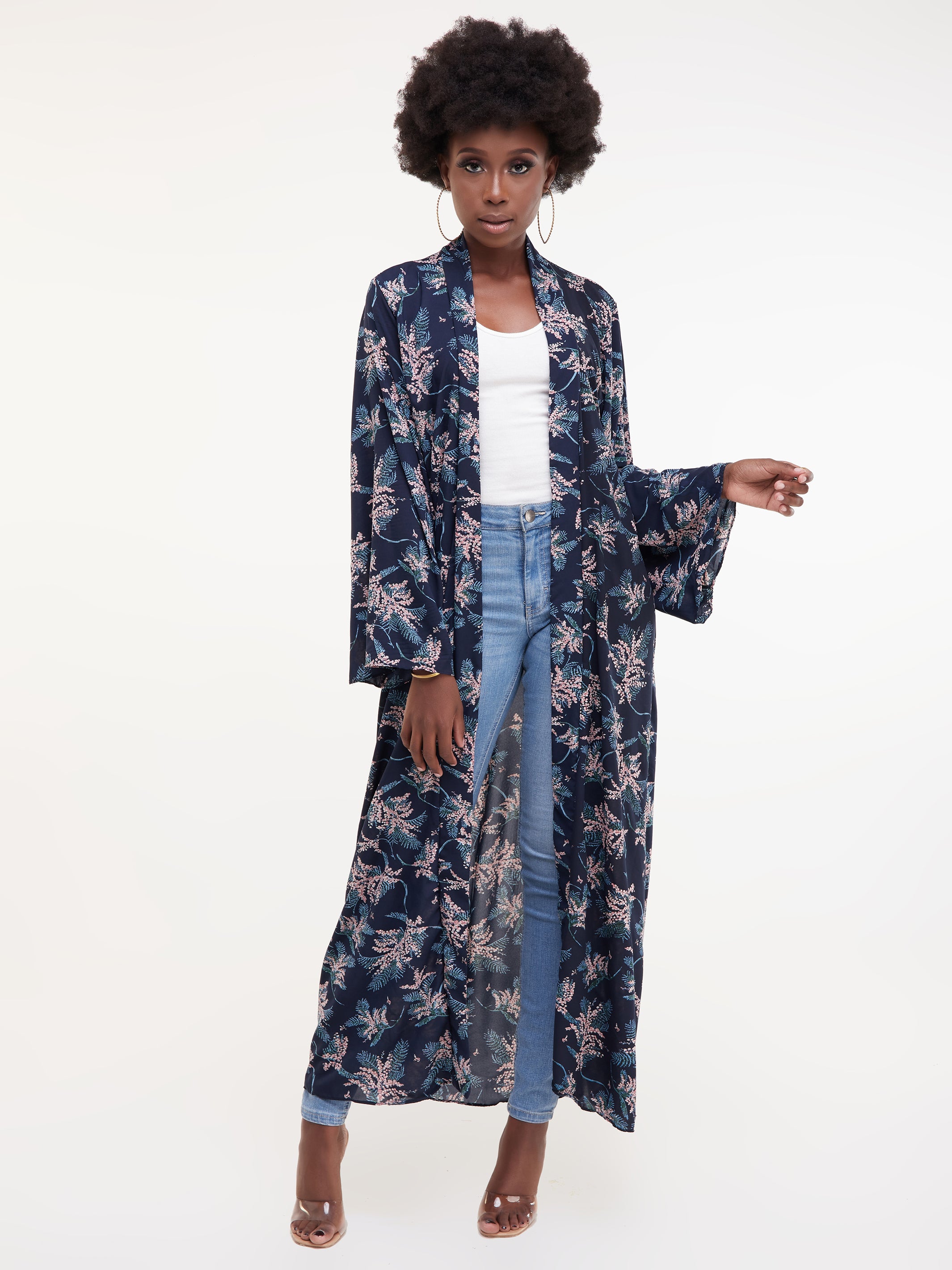 Safari Maisha Long Sleeved Kimono - Navy Floral Print