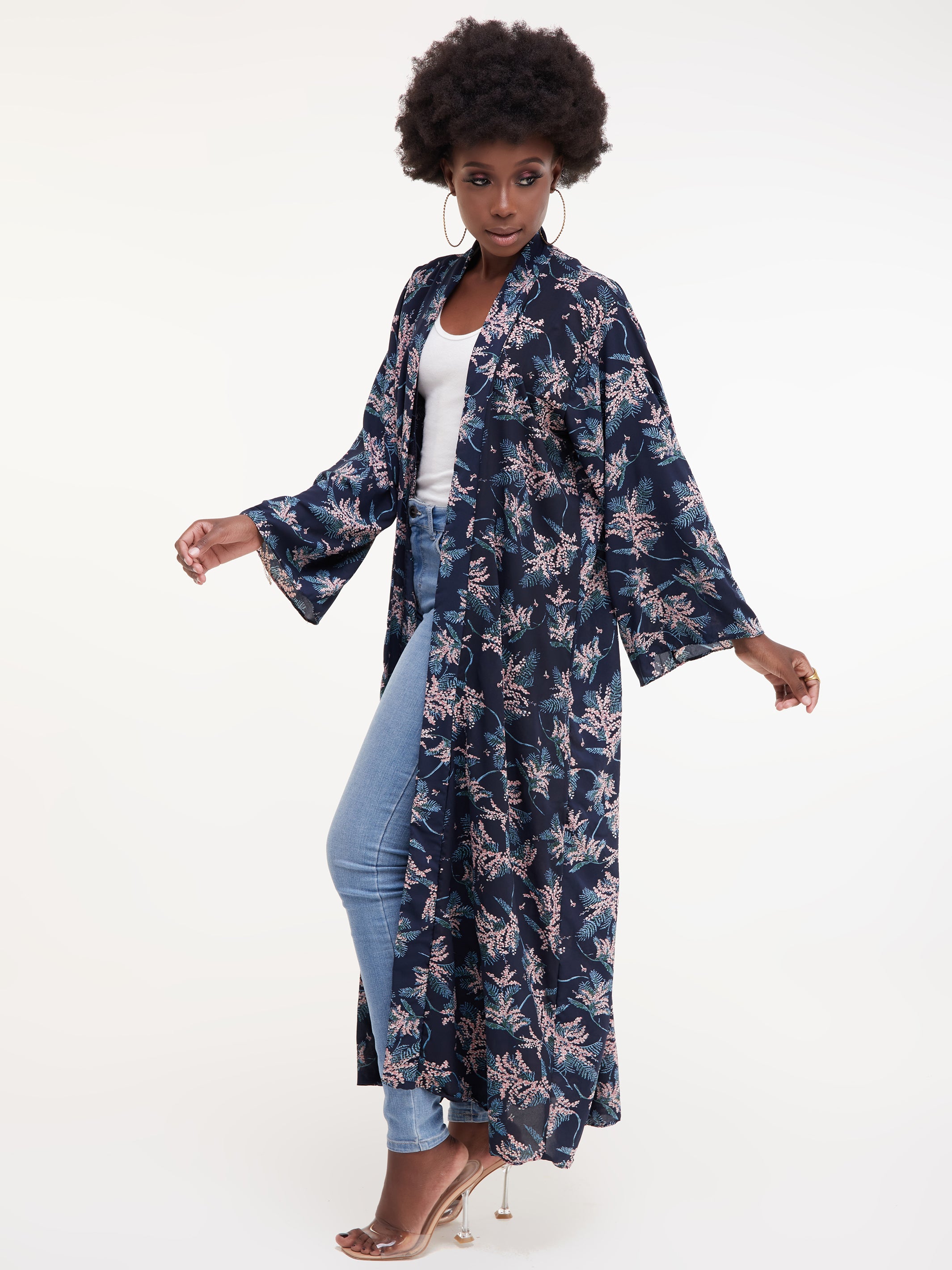 Safari Maisha Long Sleeved Kimono - Navy Floral Print