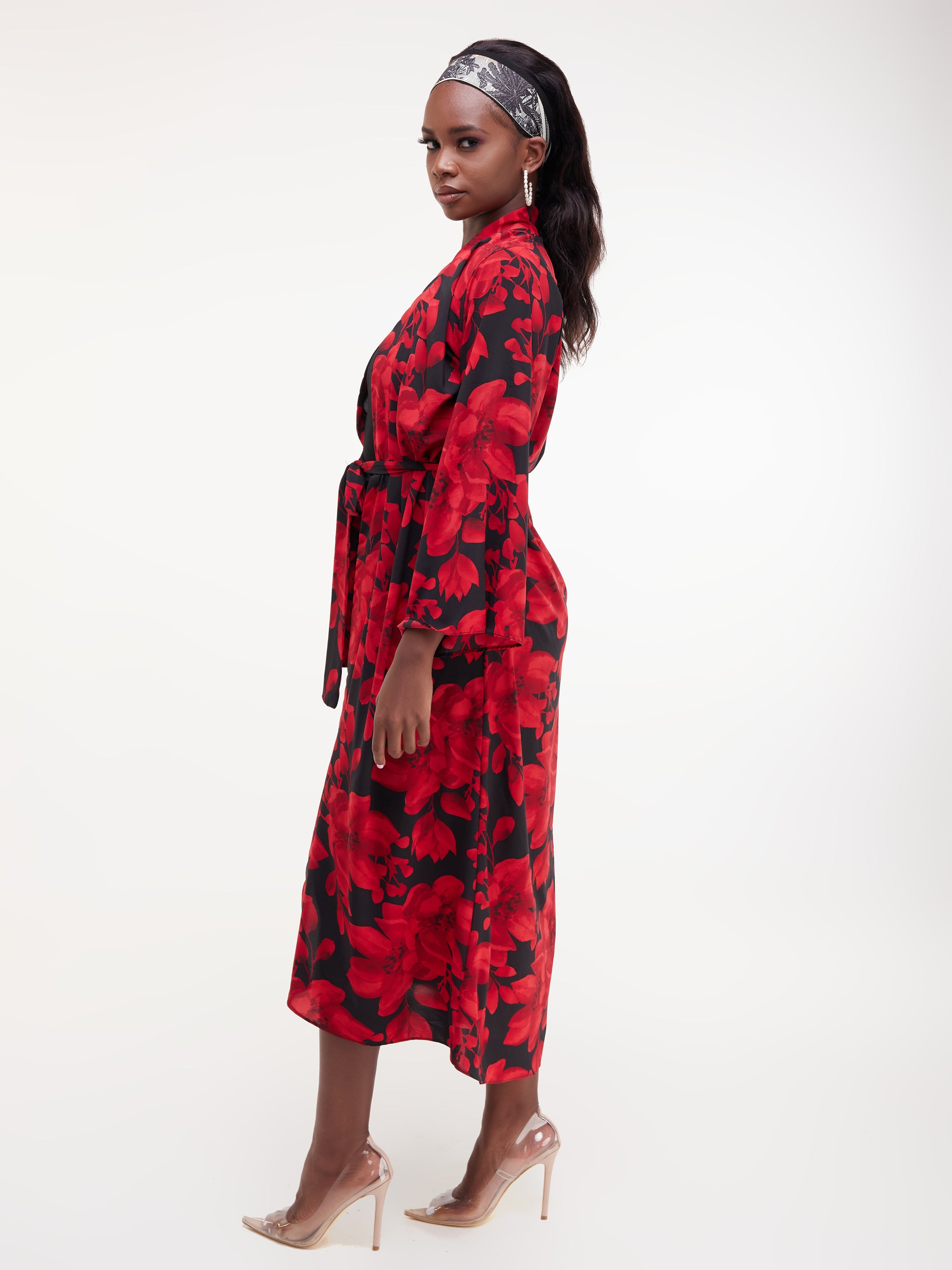 Safari Maisha Long Sleeved Kimono - Red Floral Print