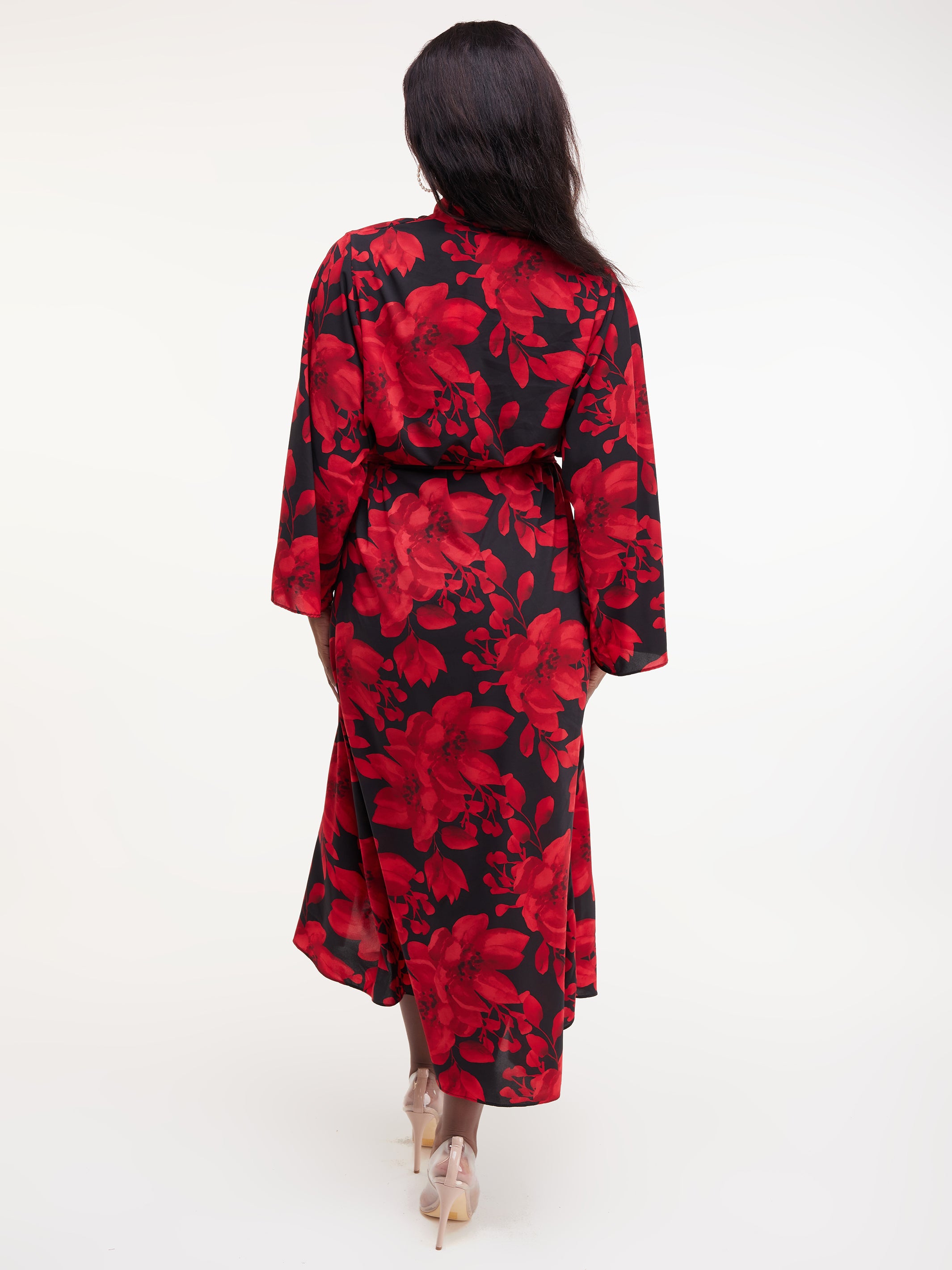 Safari Maisha Long Sleeved Kimono - Red Floral Print