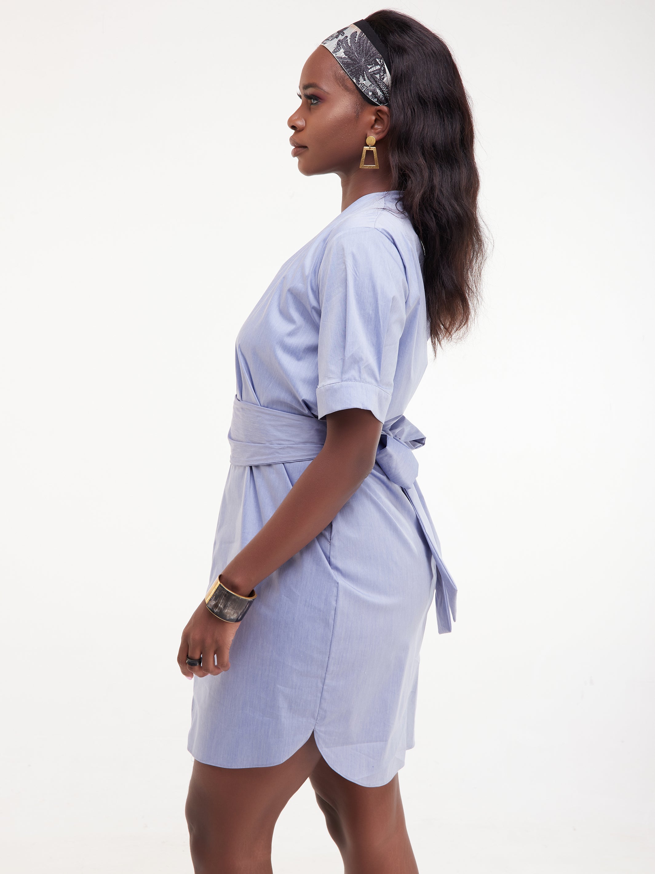 Safari Huru Short Sleeved Shirt Dress - Light Blue