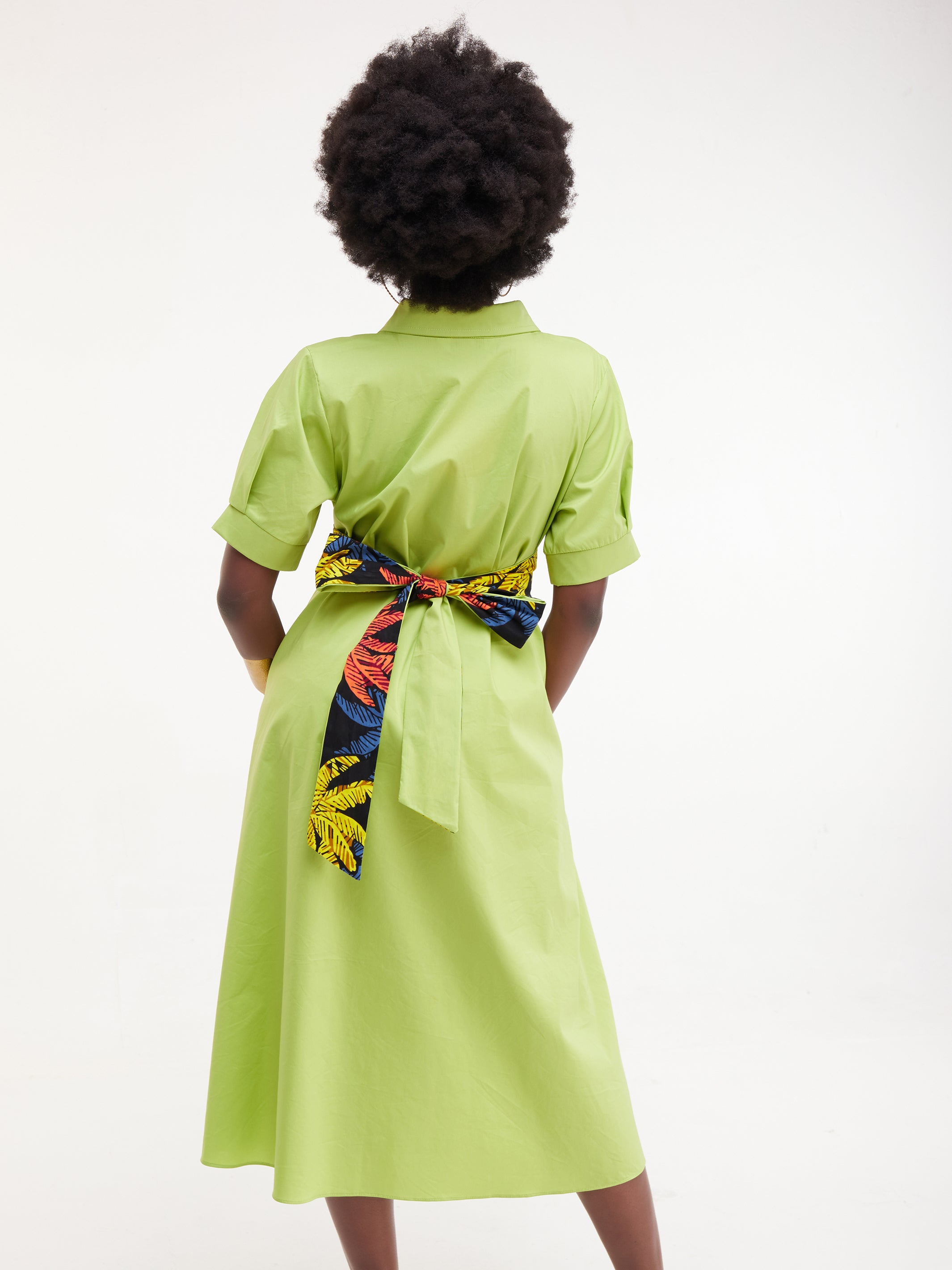 Safari Huru Short Sleeved Midi A-Line Dress - Lime Green