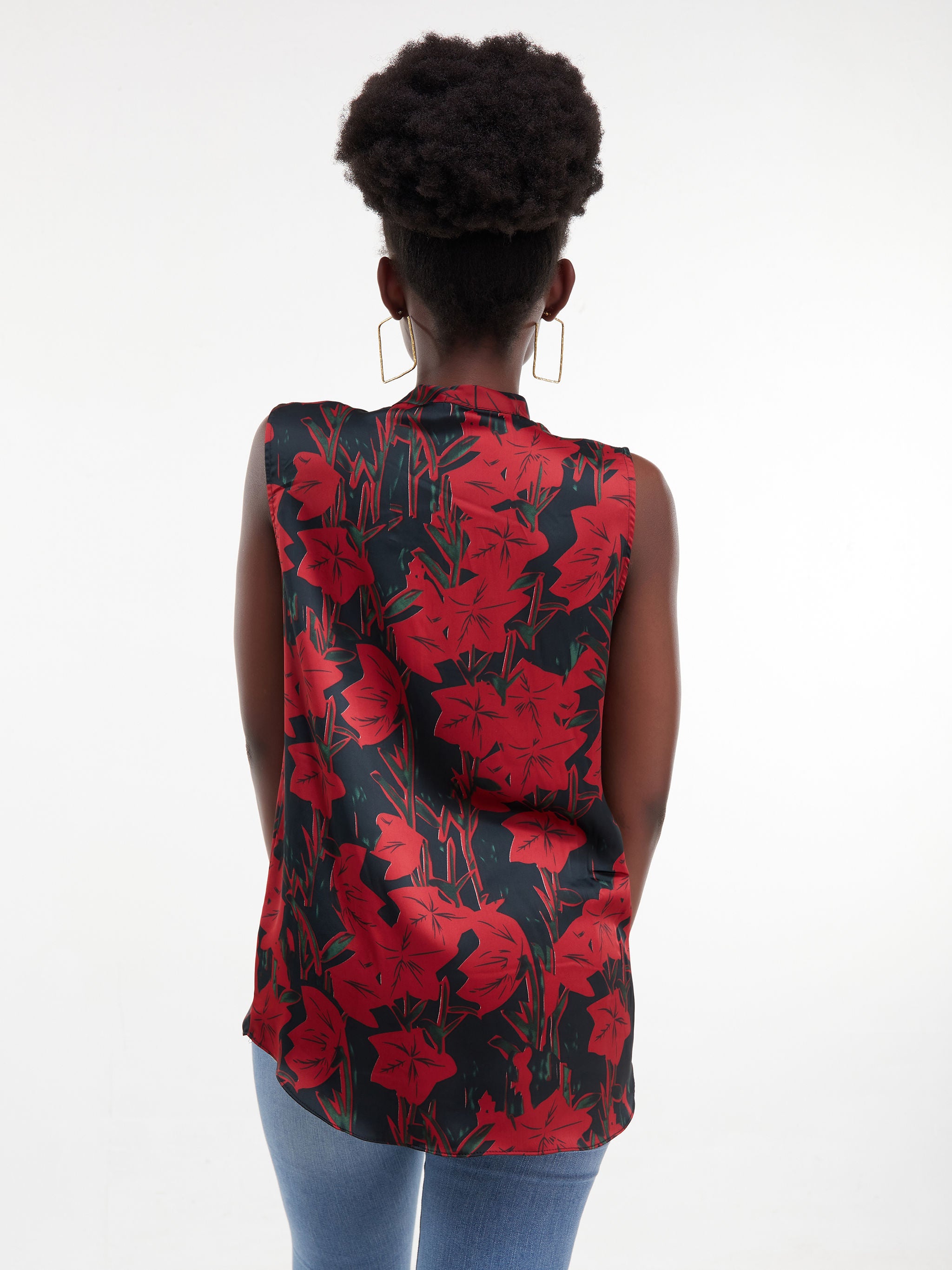 Vivo Bissa Sleeveless Side Bow Top - Red/Black Print