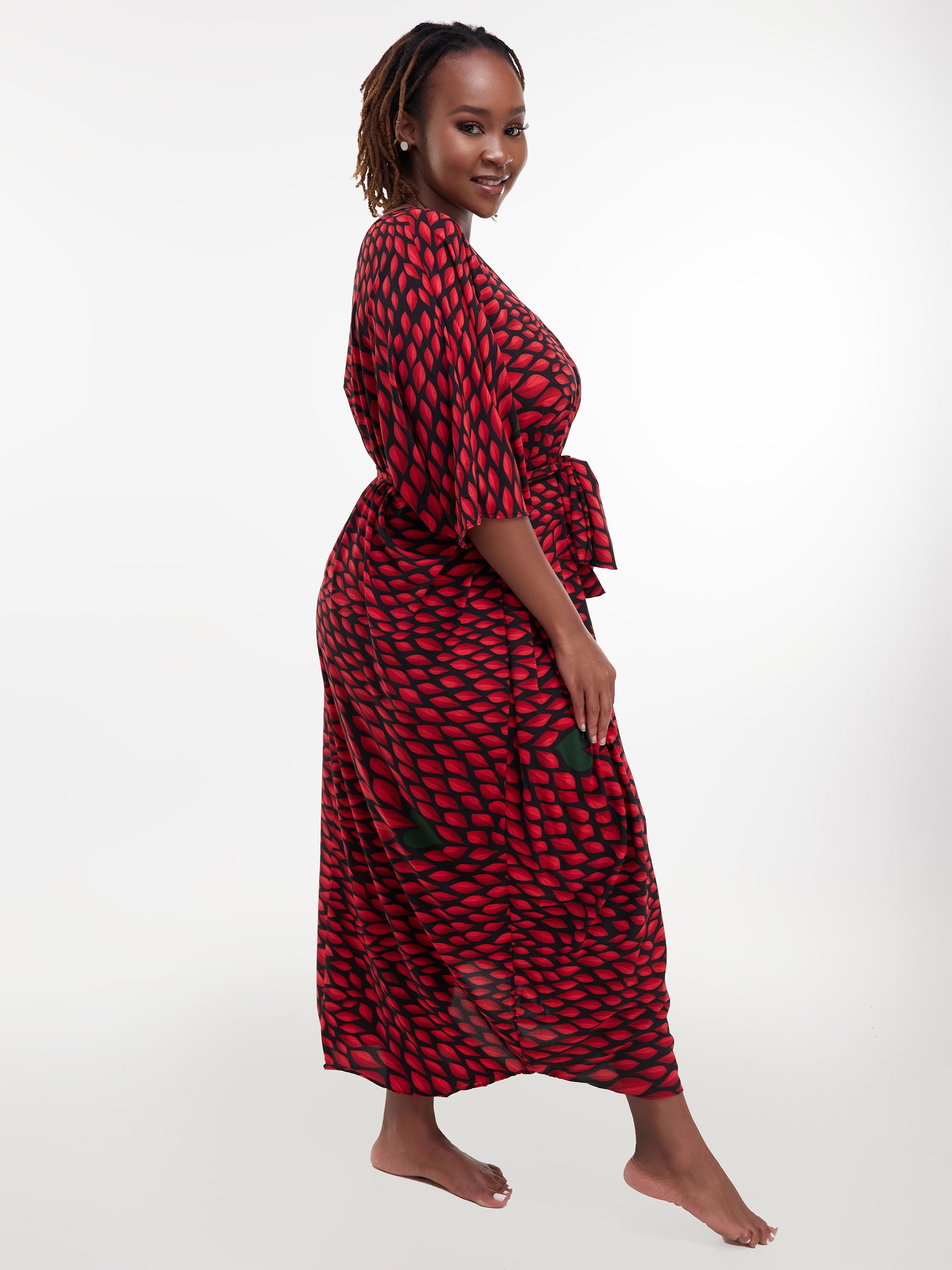 Safari Maisha Dolman Maxi Kaftan - Red Leaf Print