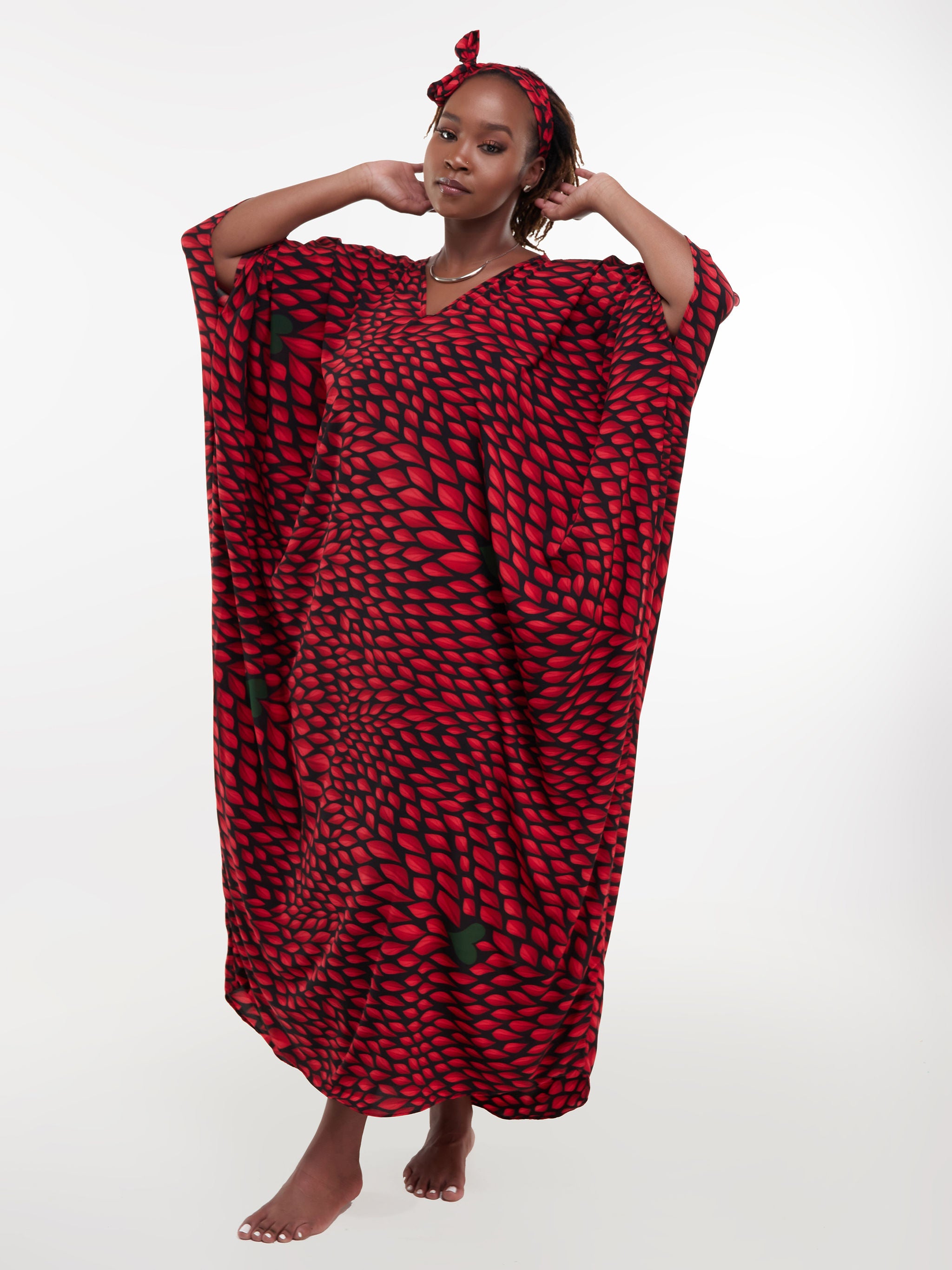 Safari Maisha Dolman Maxi Kaftan - Red Leaf Print