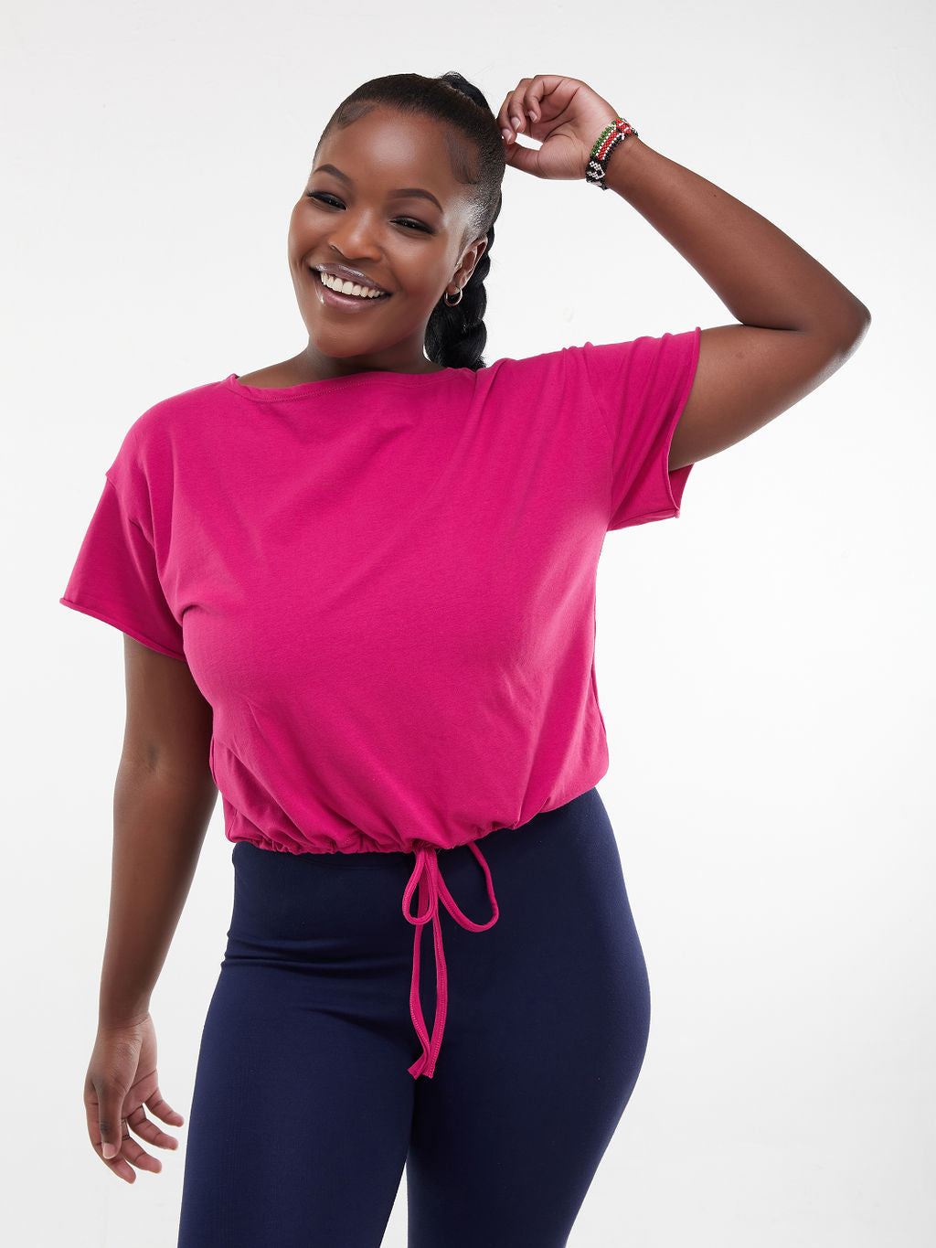 Zoya Chill Drawstring Crop Top - Fuschia