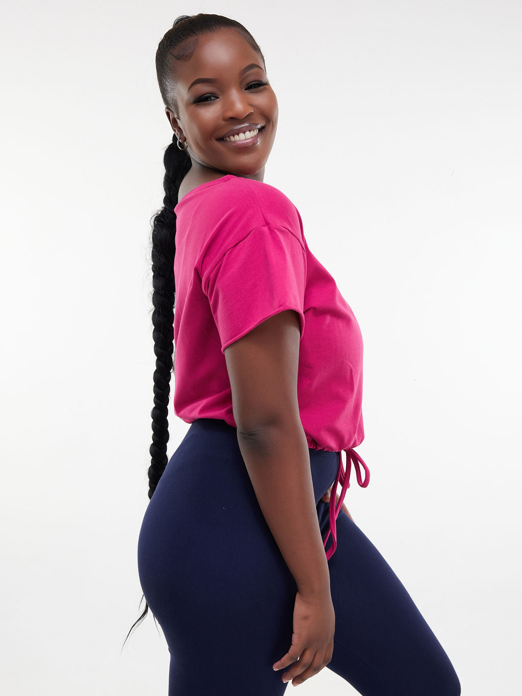 Zoya Chill Drawstring Crop Top - Fuschia