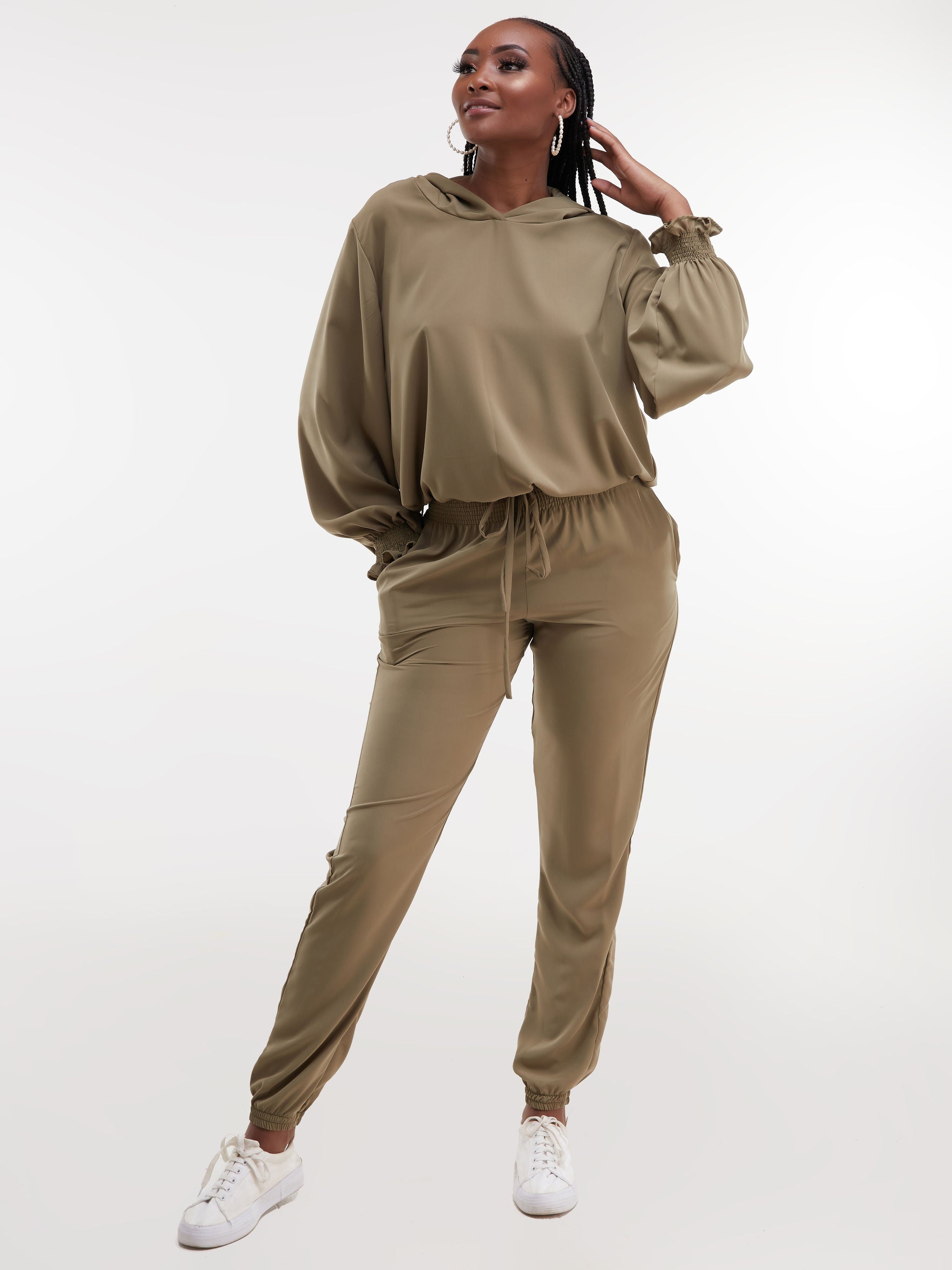 Safari Naima Shirred Waist Jogger Pants - Green
