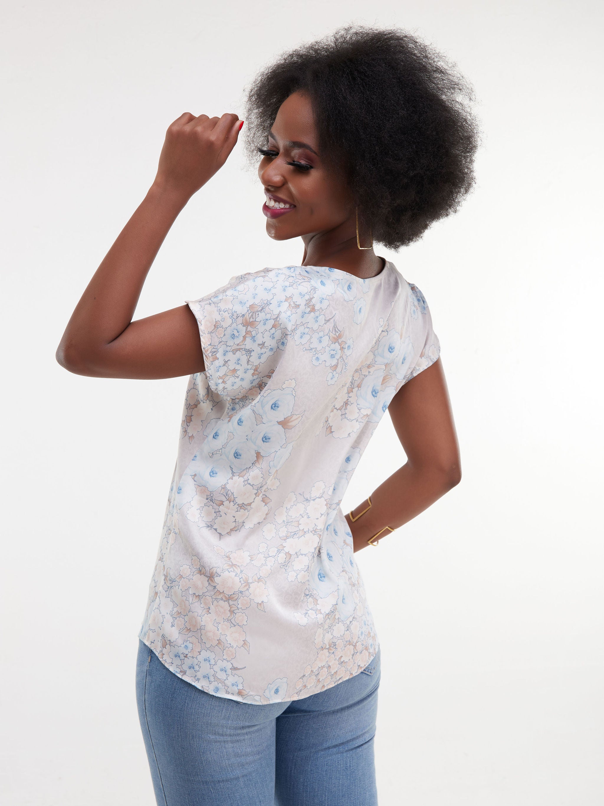 Vivo Thando Drop Shoulder Top - Sea Green Print
