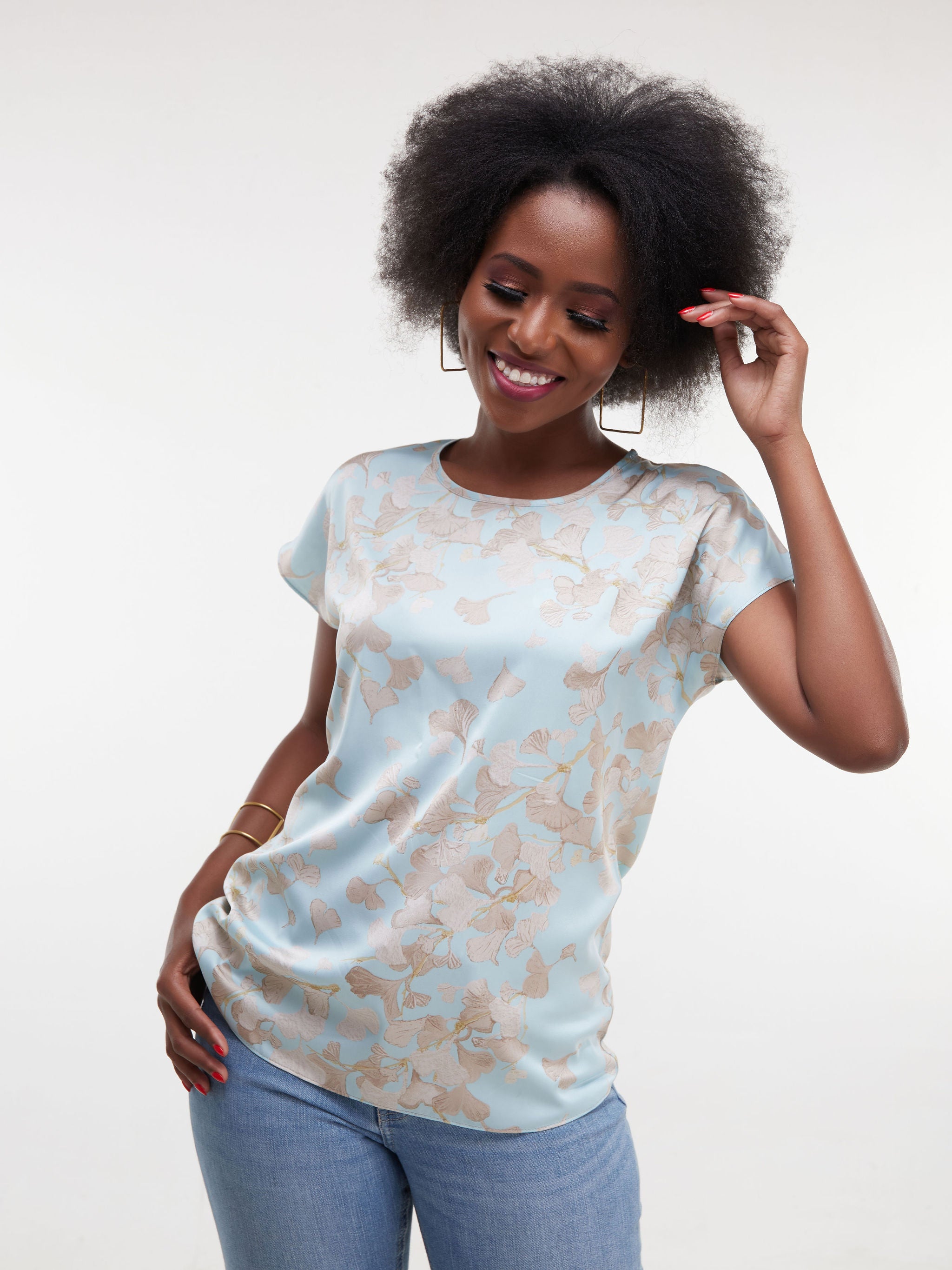 Vivo Thando Drop Shoulder Top - Sea Green Print