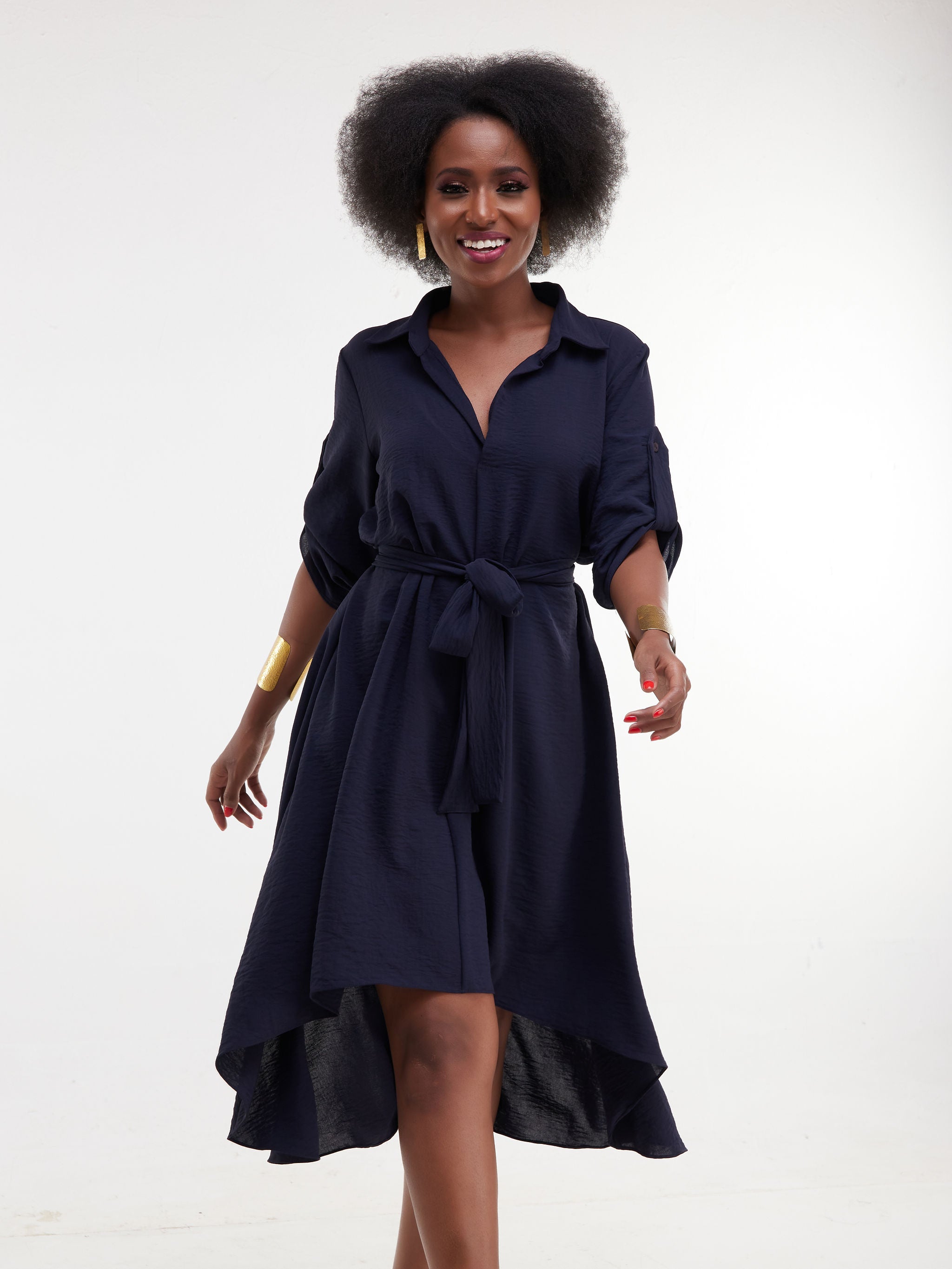 Vivo Dayo 3/4 Sleeved High Low Tent Dress - Navy Blue